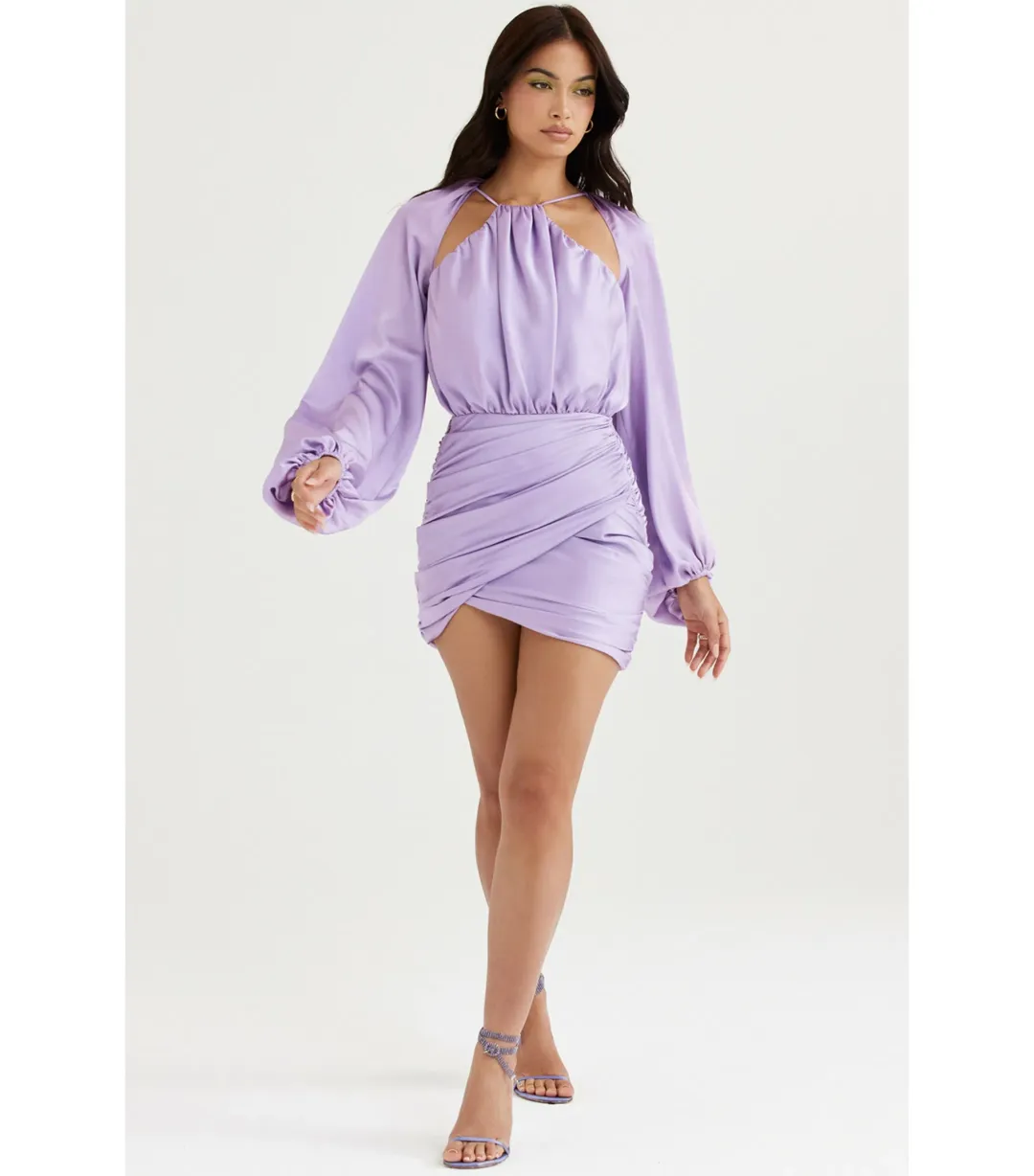 House of CB Kate Satin Wrap Front Mini Dress Orchid Size AU 10 for rent on The Volte - main image