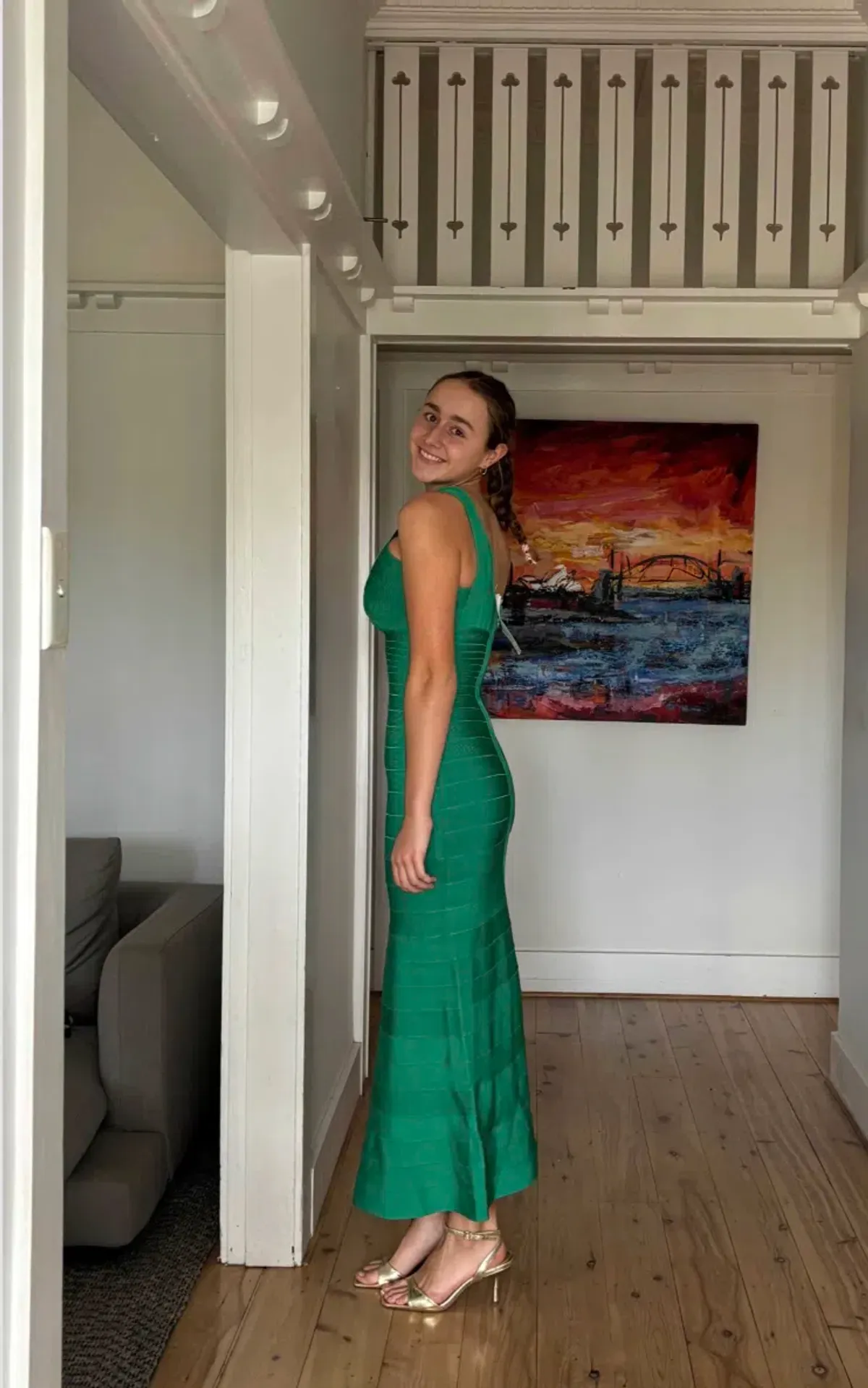 Hervé Léger One-Shoulder Asymmetric Emerald Dress Green Size Small / AU 8 - Image 6