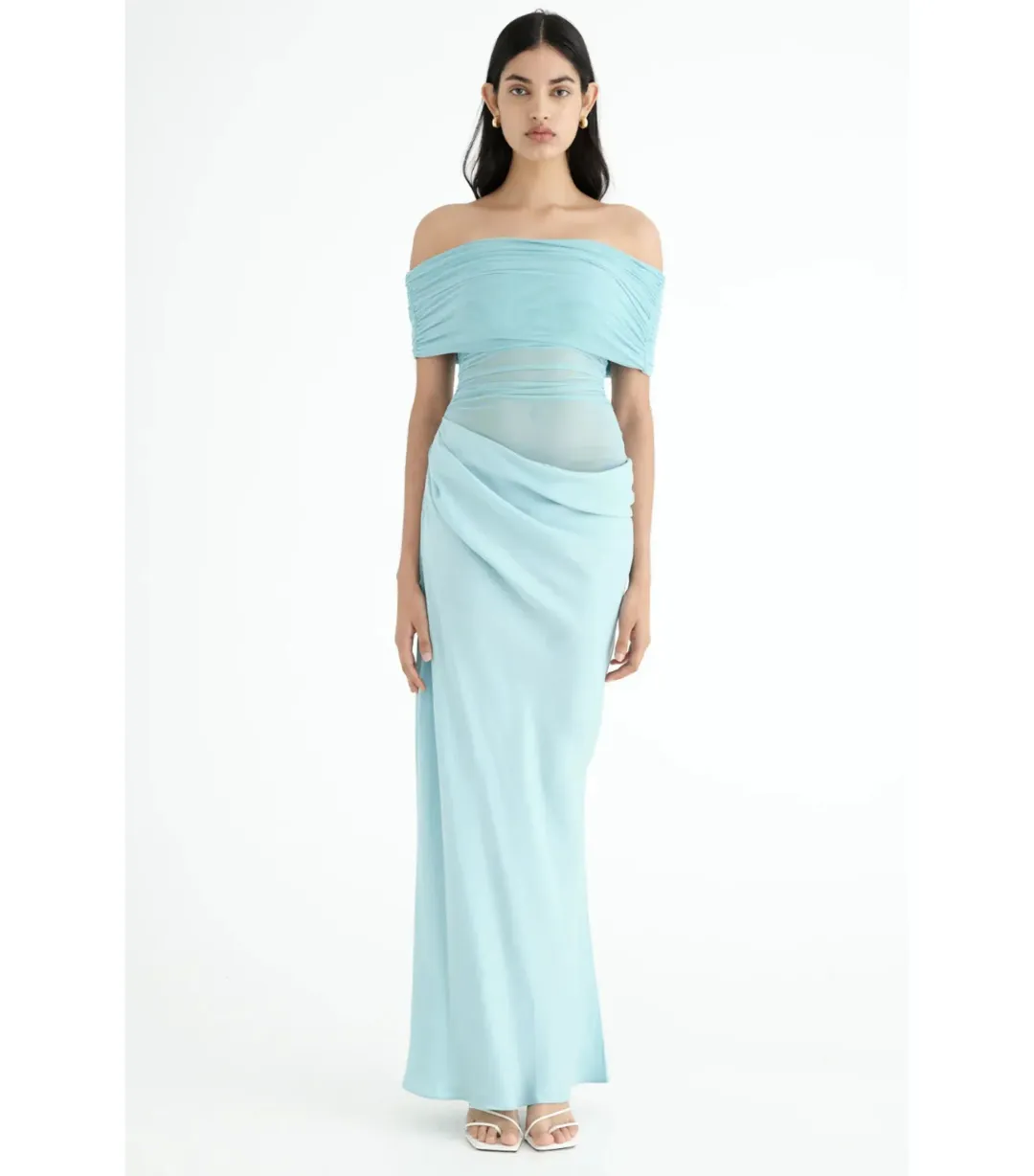 Benni Nico Off Shoulder Maxi Dress Aqua Size AU 6  for rent on The Volte - main image