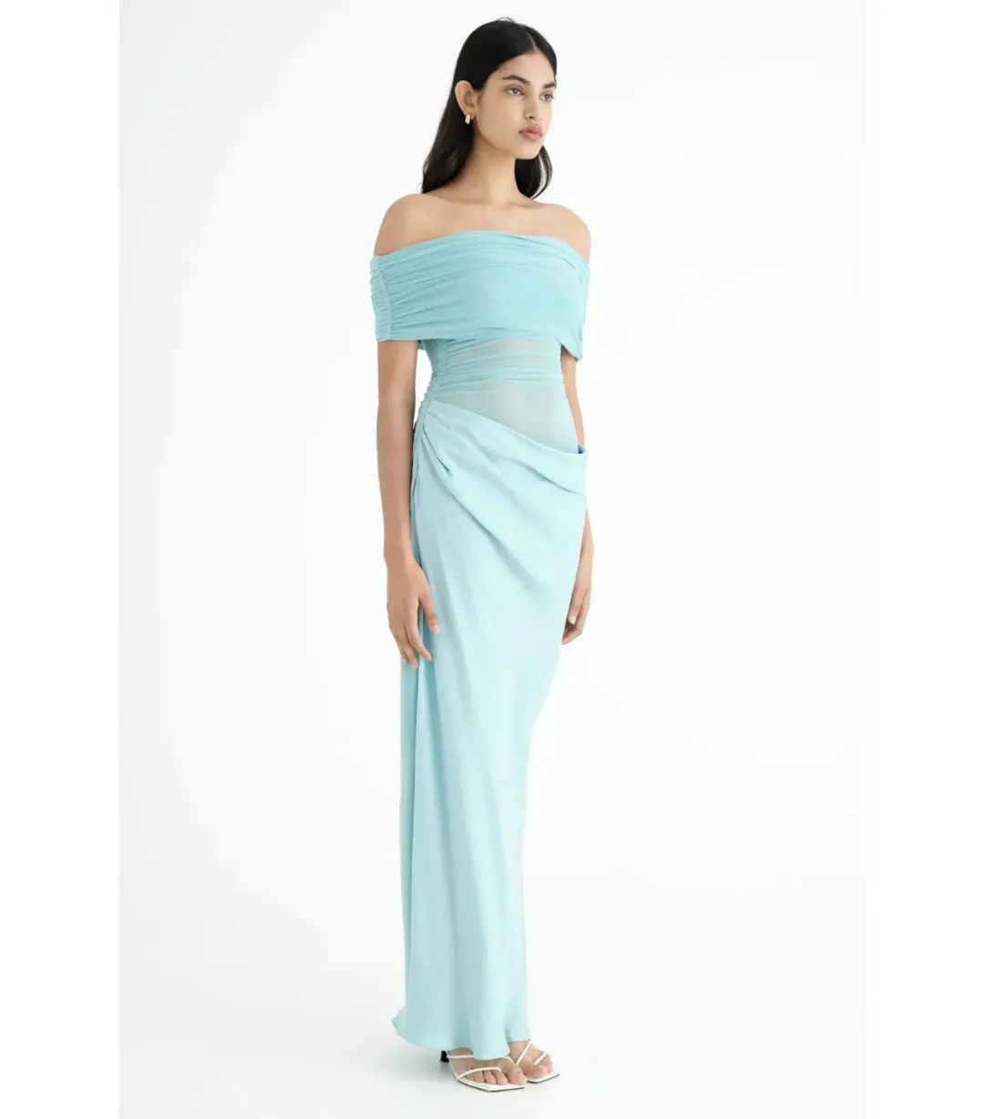 Benni Nico Off Shoulder Maxi Dress Aqua Size AU 6  for rent on The Volte - main image