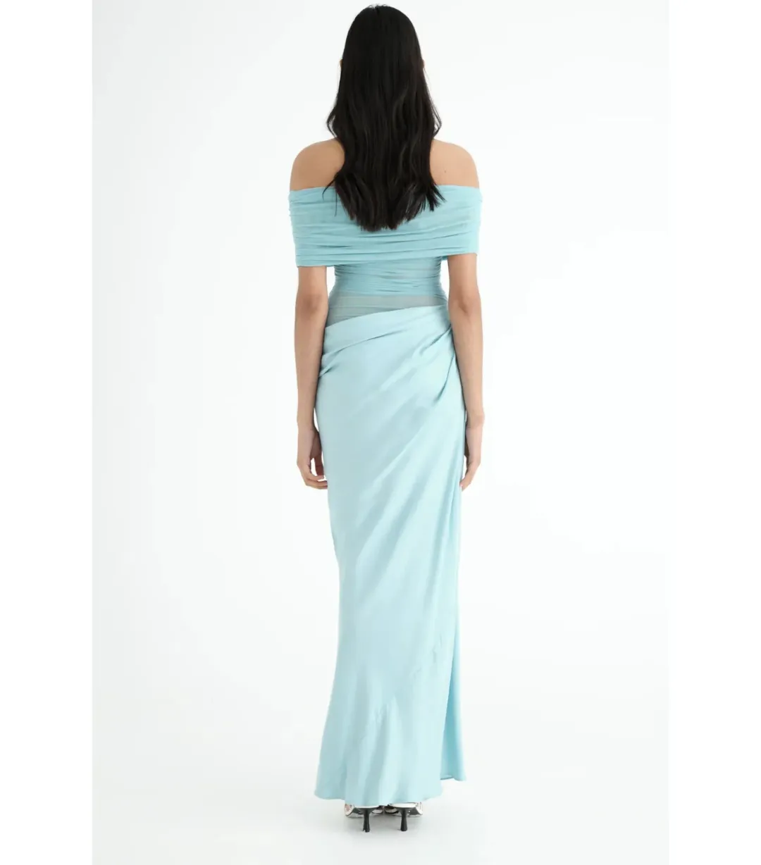 Benni Nico Off Shoulder Maxi Dress Aqua Size AU 6  for rent on The Volte - main image