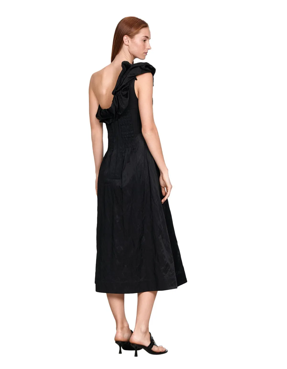 Veronika Maine Satin one shoulder black dress 14 - Image 3