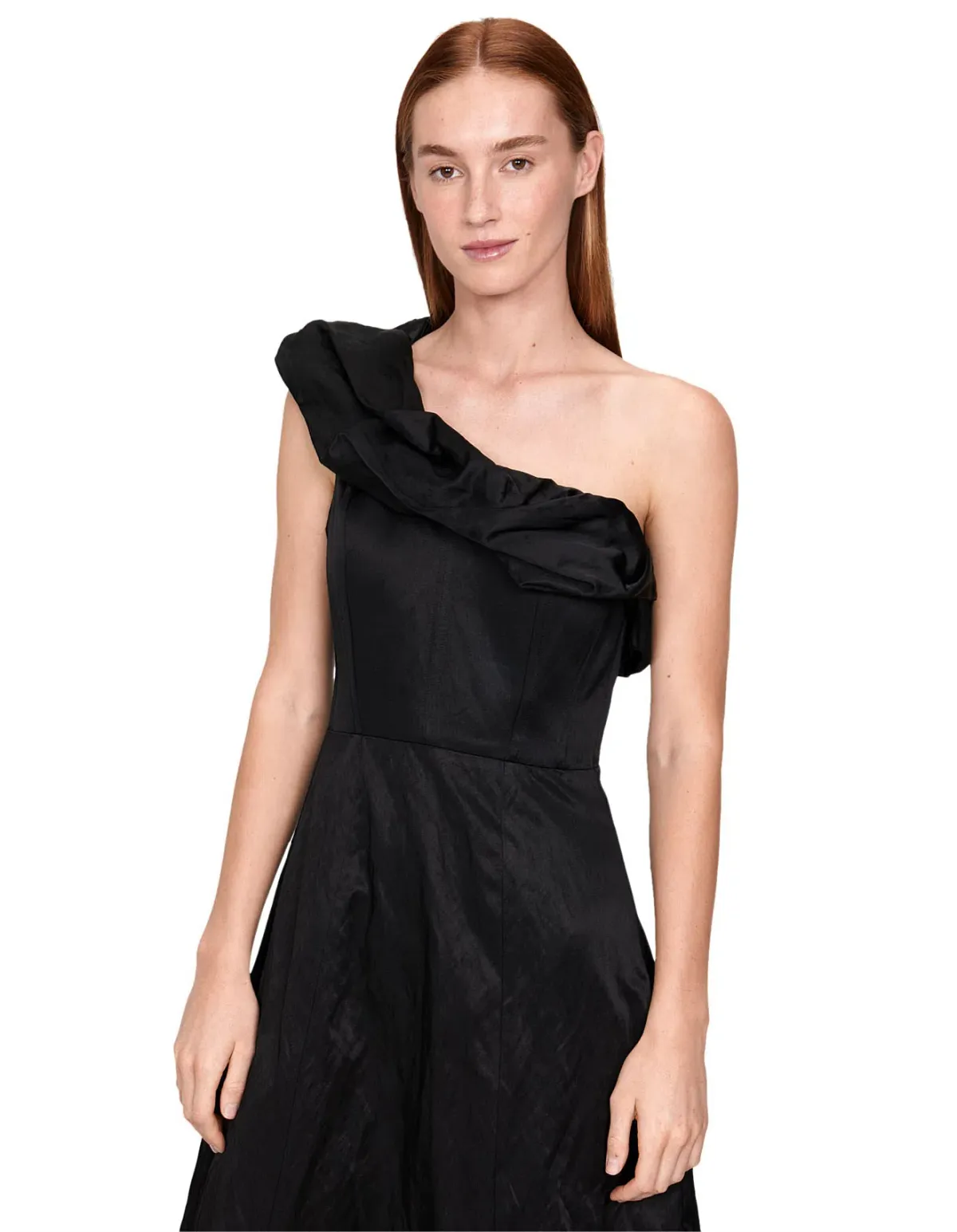 Veronika Maine Satin one shoulder black dress 14 - Image 4