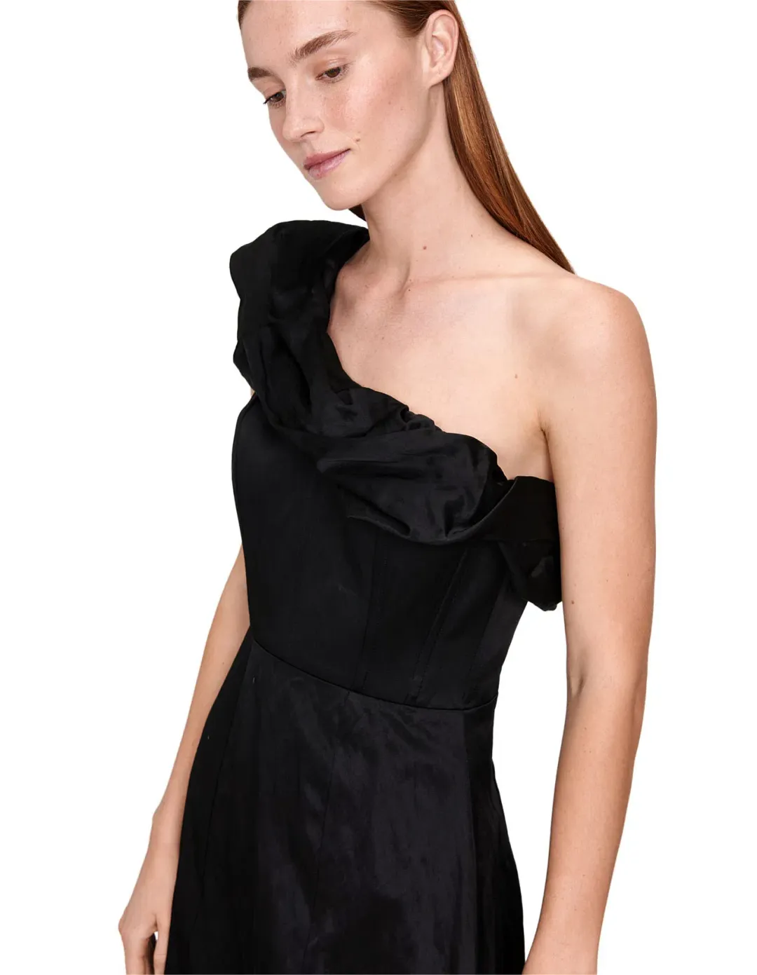Veronika Maine Satin one shoulder black dress 14 for rent on The Volte - main image