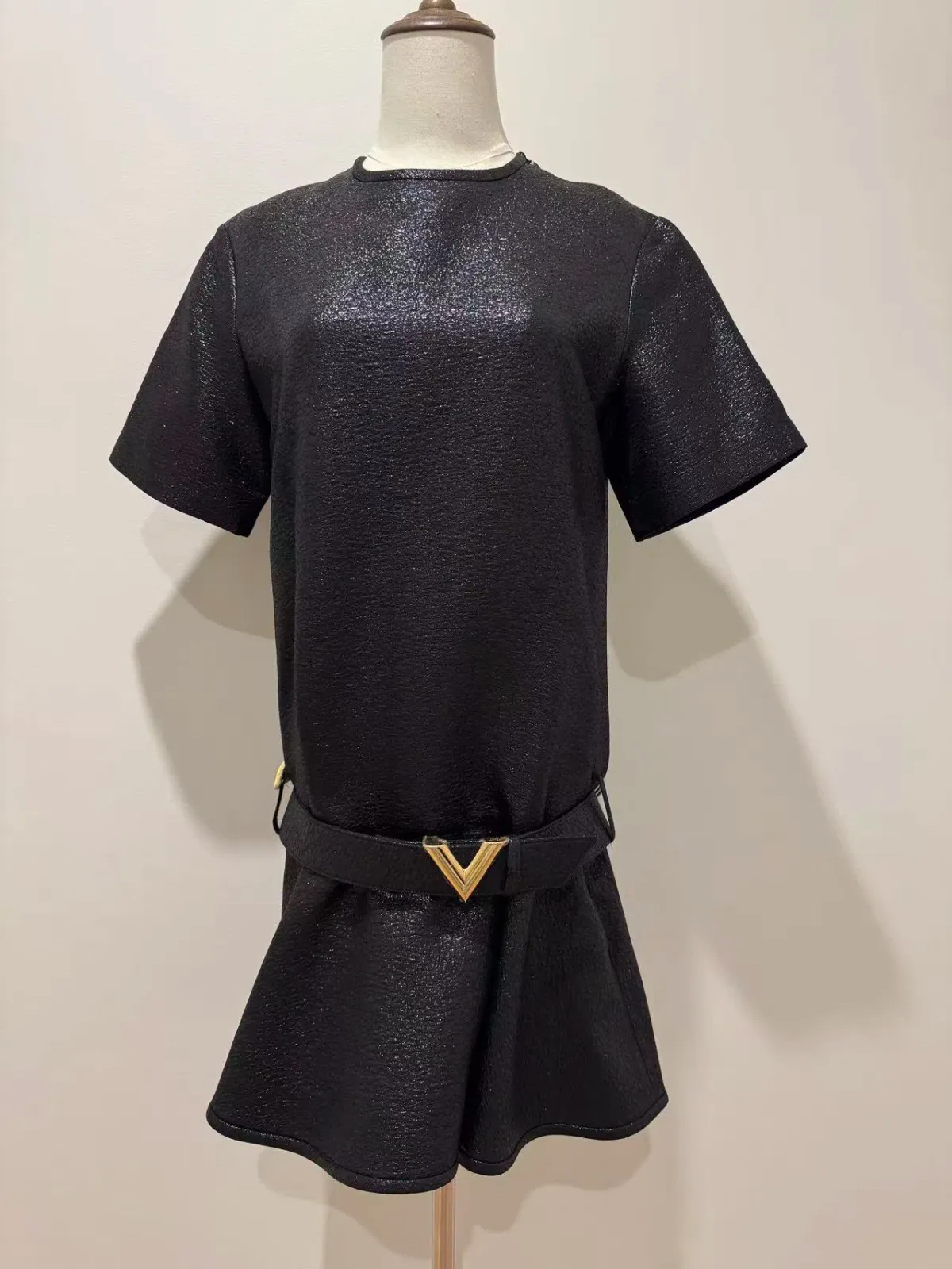 Louis Vuitton Black Wool Blend Belted Mini Dress Size 38 - Image 3