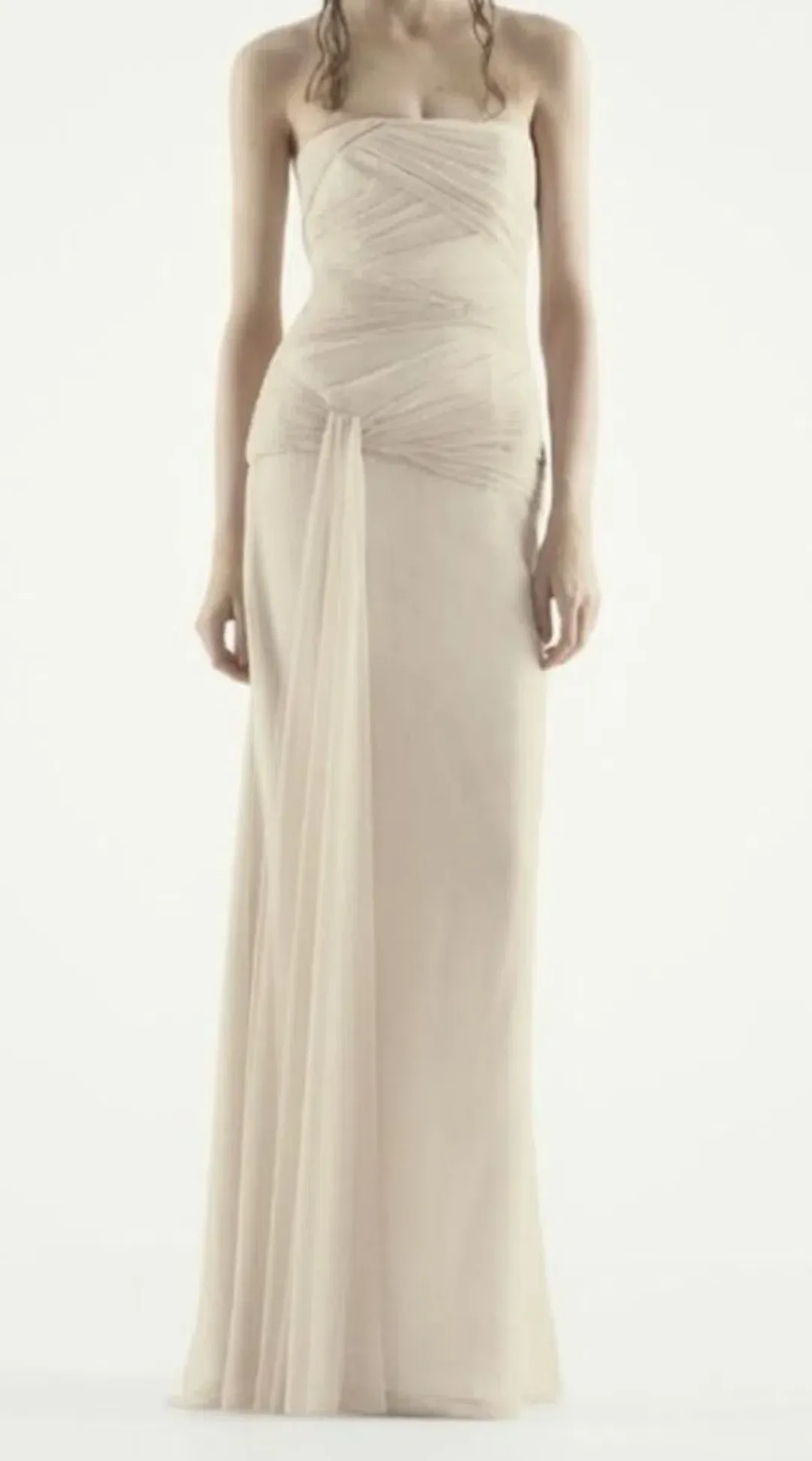 Vera Wang Strapless Chiffon Dress Champagne Size 8 for rent on The Volte - main image