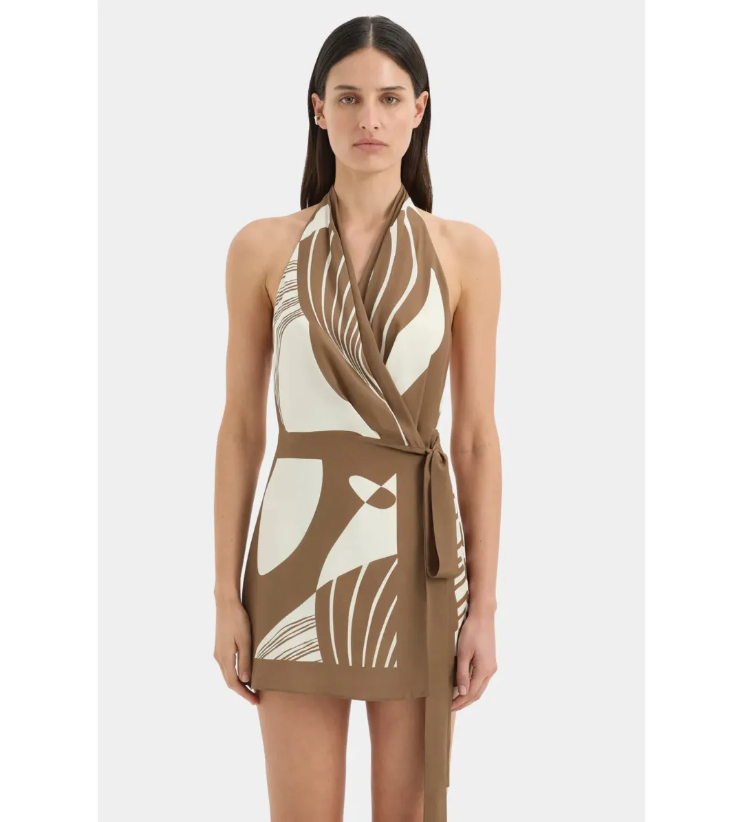 Sir The Label Almara Wrap Halter Mini Dress Espresso Stripe Size 2 / AU 10 for rent on The Volte - main image