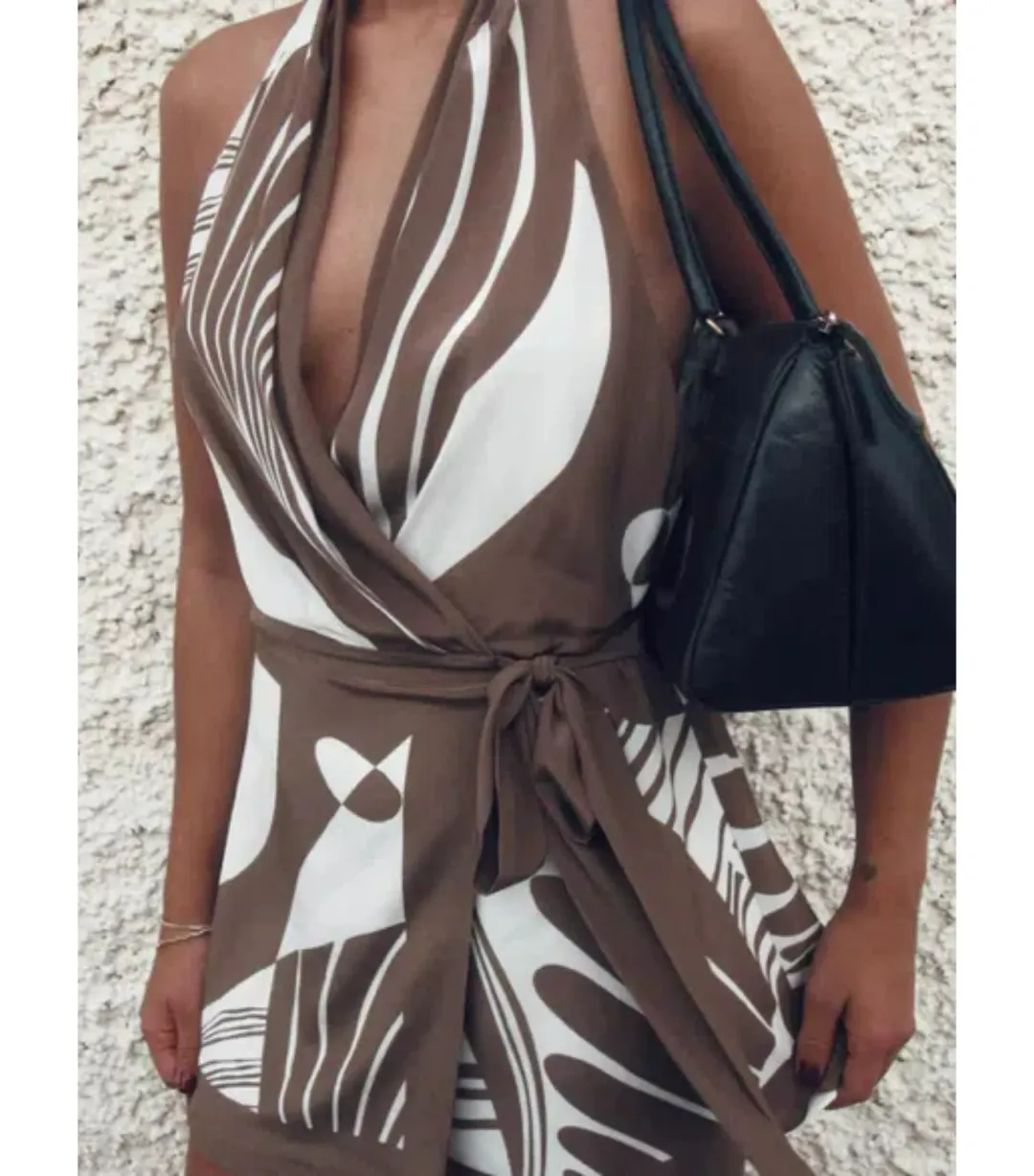 Sir The Label Almara Wrap Halter Mini Dress Espresso Stripe Size 3 / AU 12 for rent on The Volte - main image