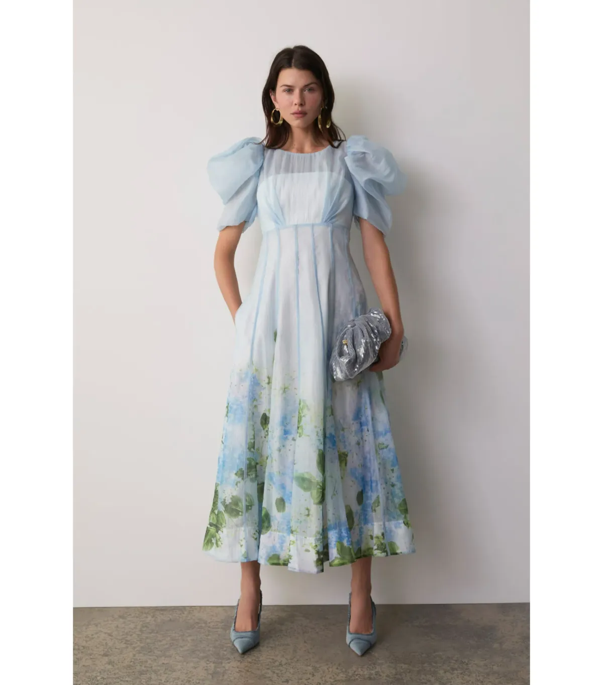 Aje Clementine Midi Dress Blue Hydrangea Size AU 16 - Image 1