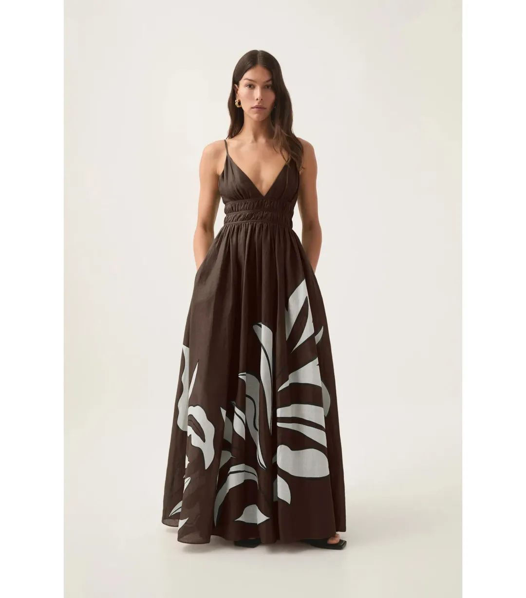 Aje Planetary Maxi Dress in Abstract Fern Carob Size AU 16 for rent on The Volte - main image