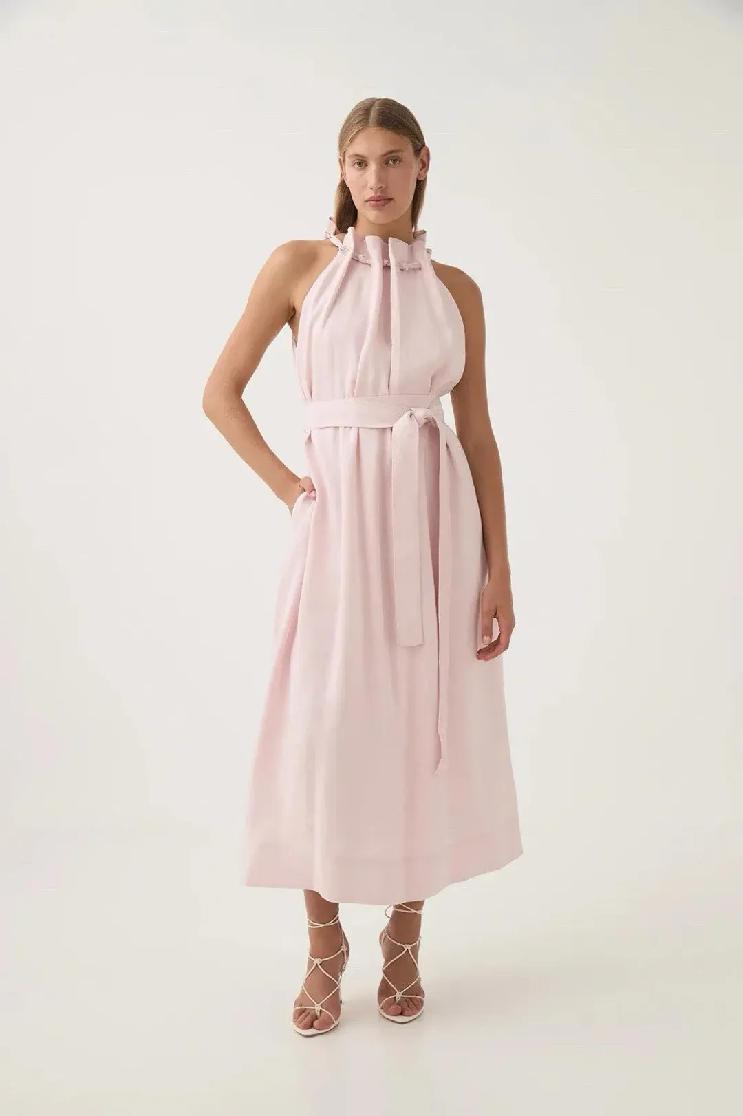 Aje Mariel Trapeze Midi Dress Pink Size AU 16 for rent on The Volte - main image