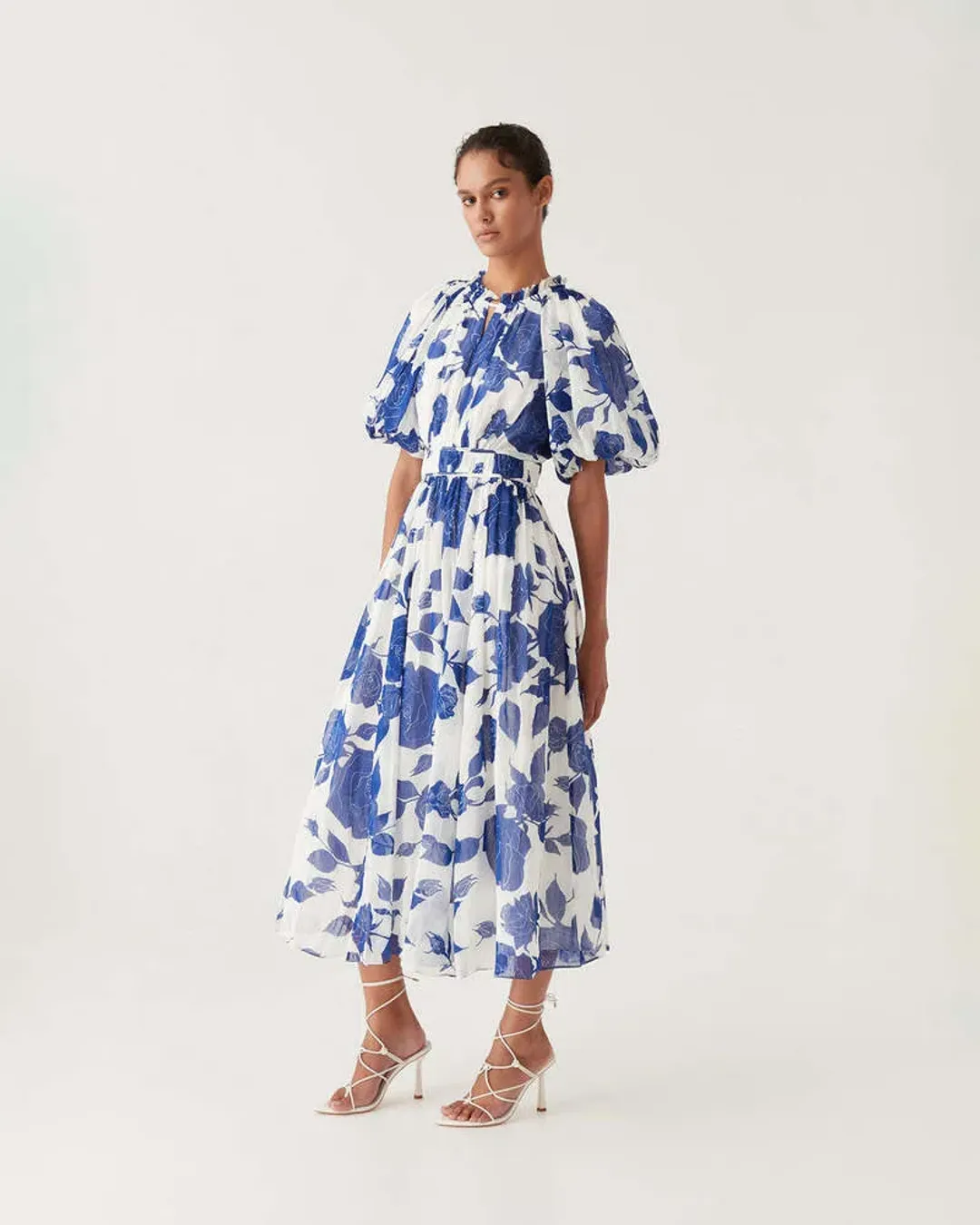 Aje Elsyium Floral Midi Dress Neo Rose Size AU 16 for rent on The Volte - main image