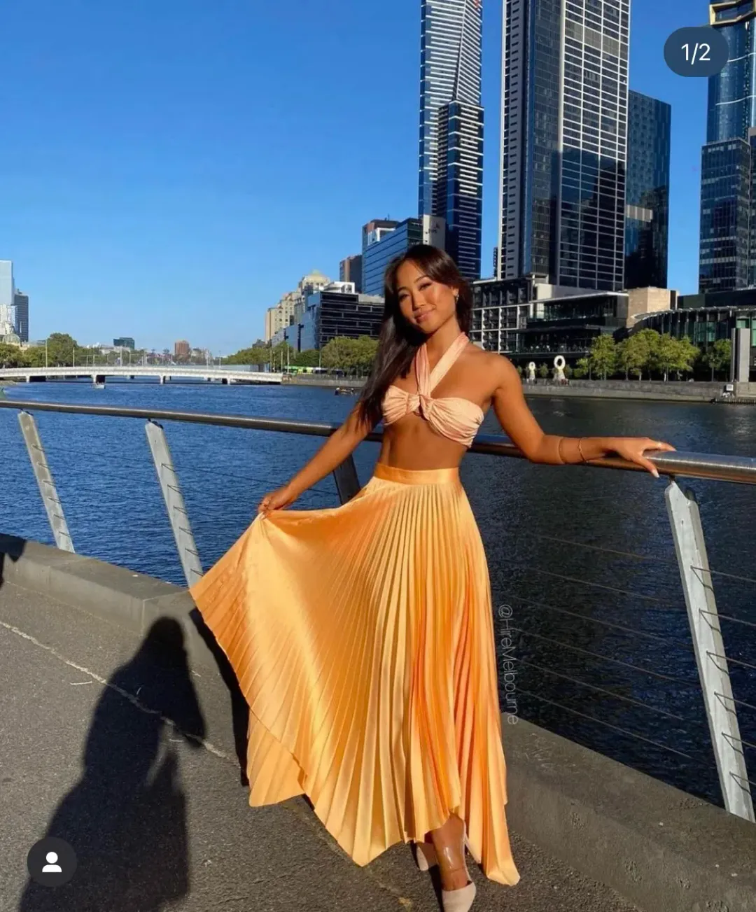 The Significant Other Eden Skirt and Caspian Bodice Set Gold Size 6  for rent on The Volte - main image