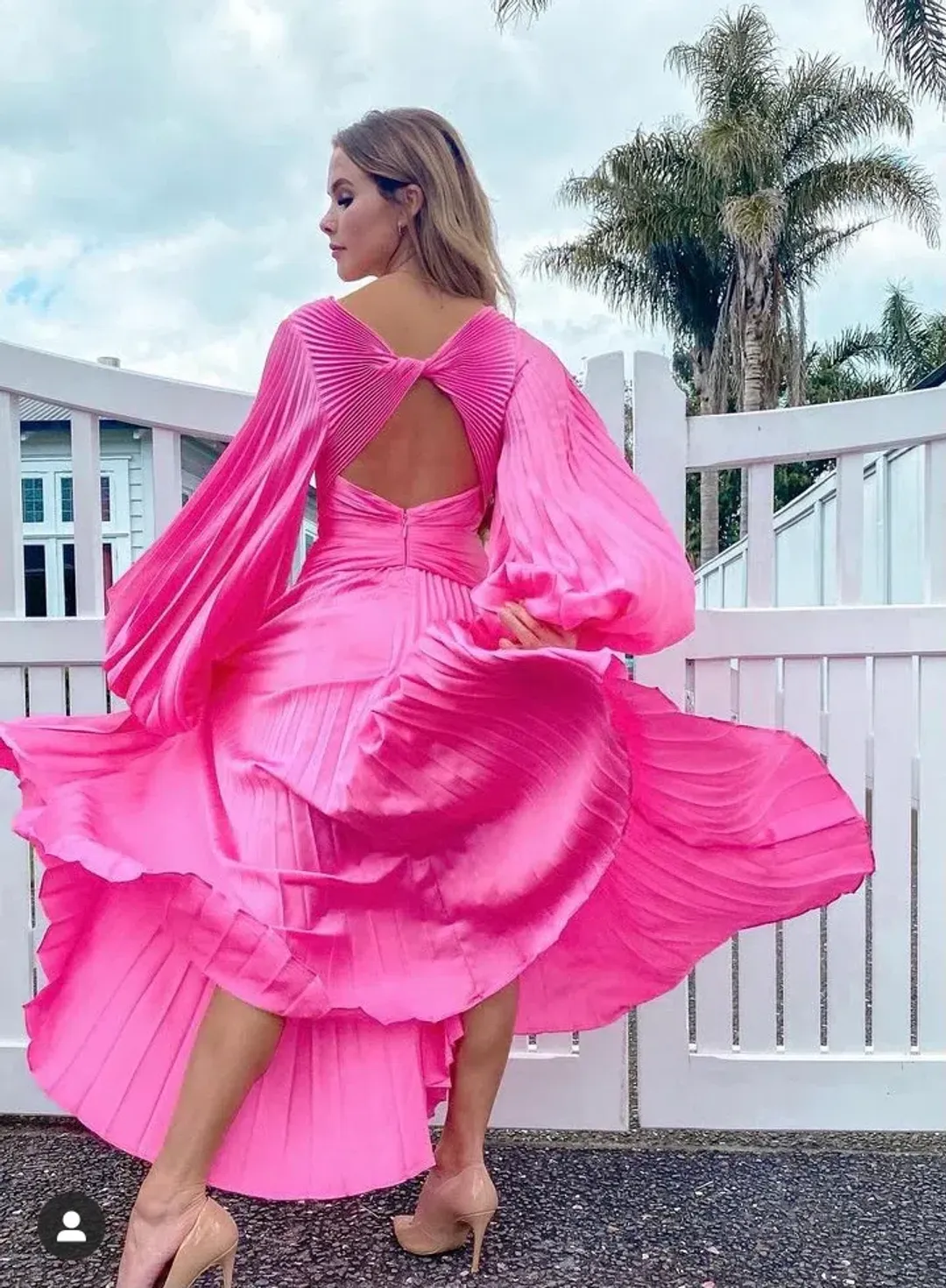 Acler Palms Pink Confetti Long Sleeve Midi Dress Pink  Size 6 for rent on The Volte - main image