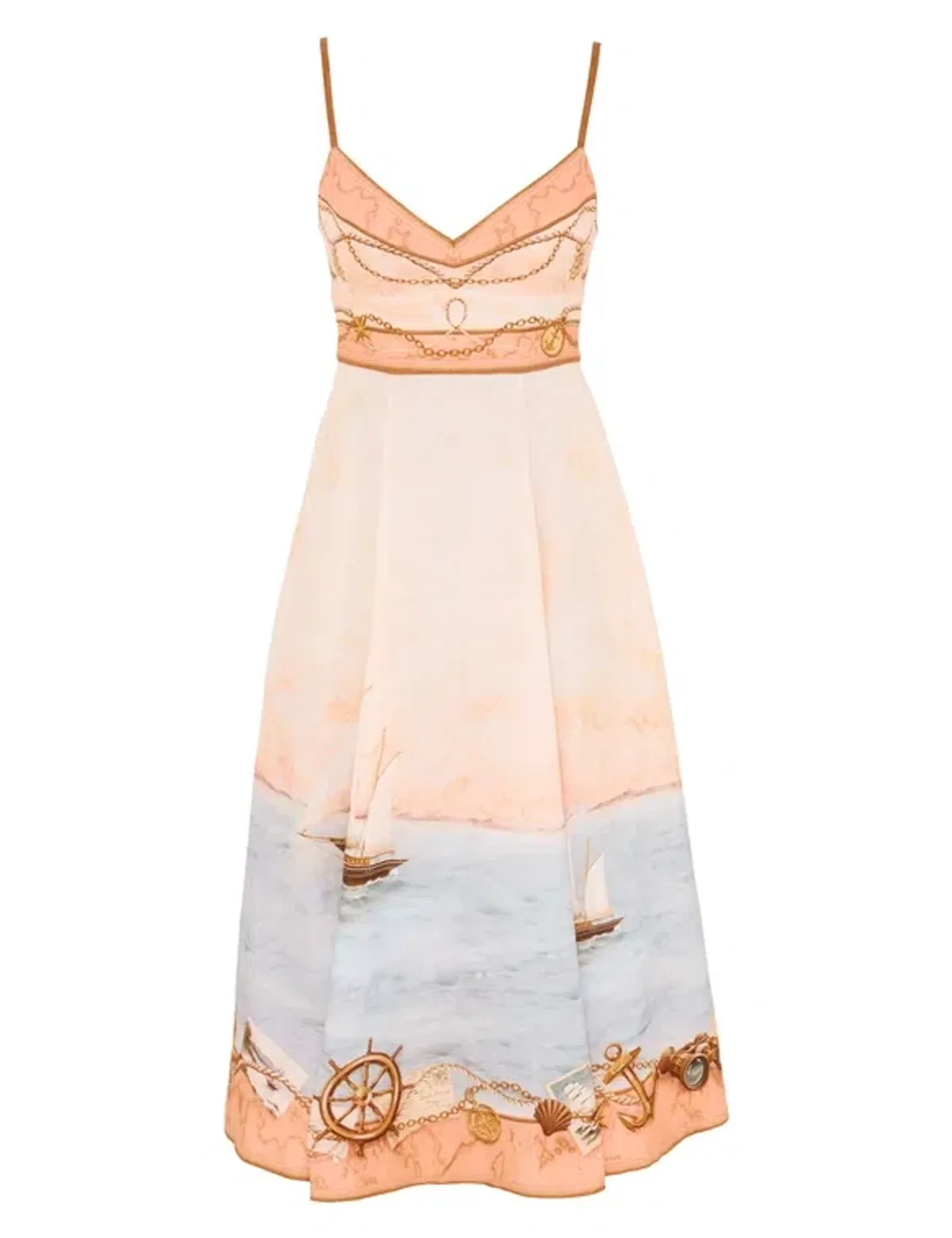 Zimmermann Scarborough Picnic Midi Dress in Peach Nautical Map Size 10  - Image 1