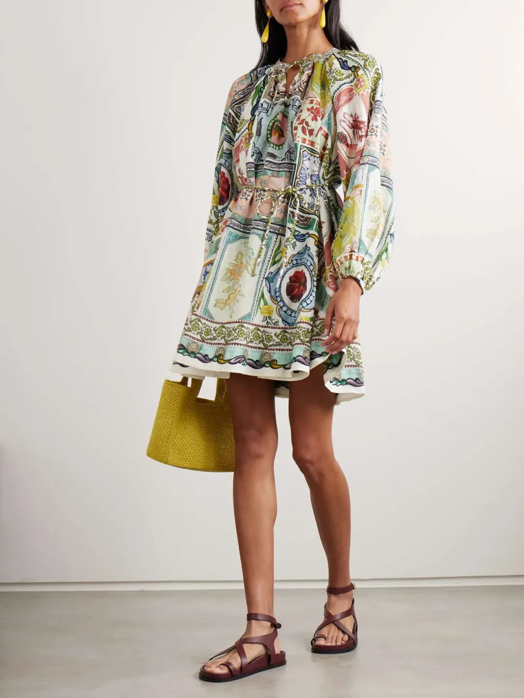 Alémais Tommasina Printed Ramie Mini Dress Multi Size 8  for rent on The Volte - main image