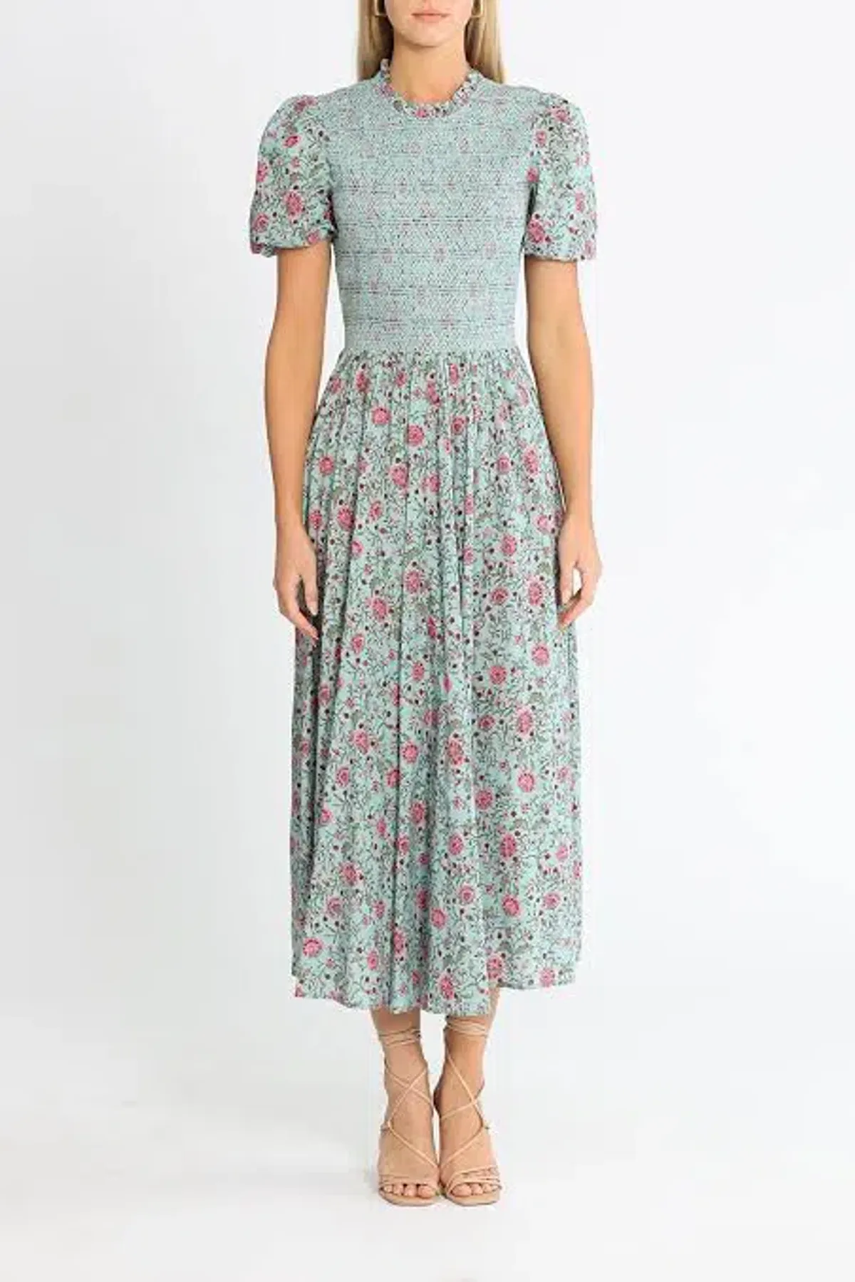 Alemais Frances Midi Dress Blue Pink Floral Size 8 - Image 1