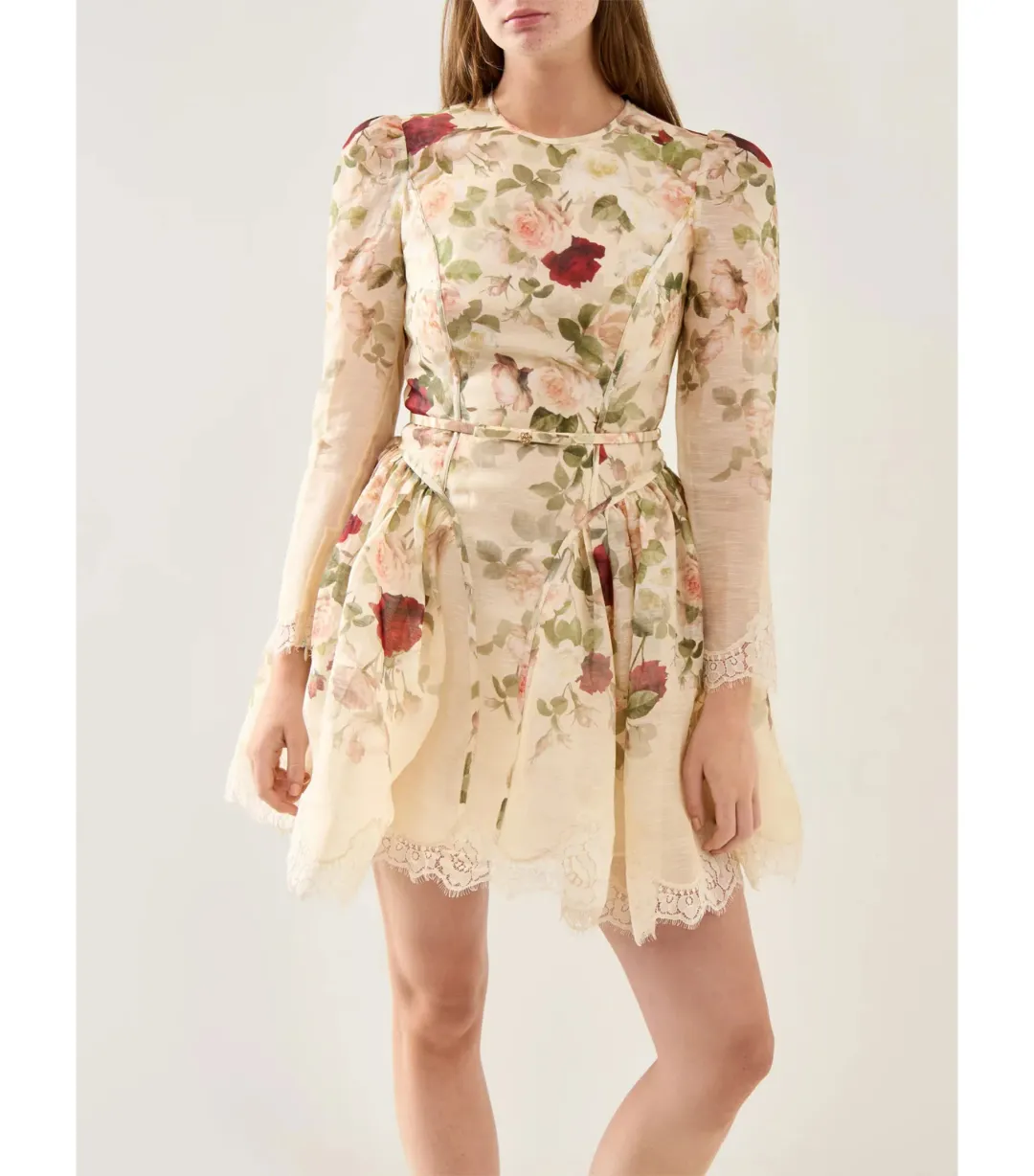 Zimmermann Hypnotic Lace Trim Mini Dress in Cream Cascade Size 0 / AU 8 for rent on The Volte - main image