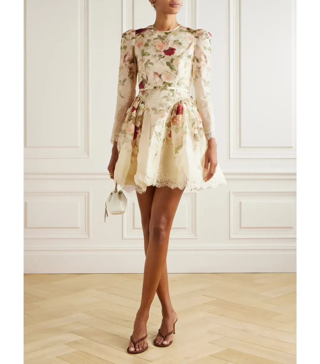 Zimmermann Hypnotic Lace Trim Mini Dress in Cream Cascade Size 0 / AU 8 for rent on The Volte - main image