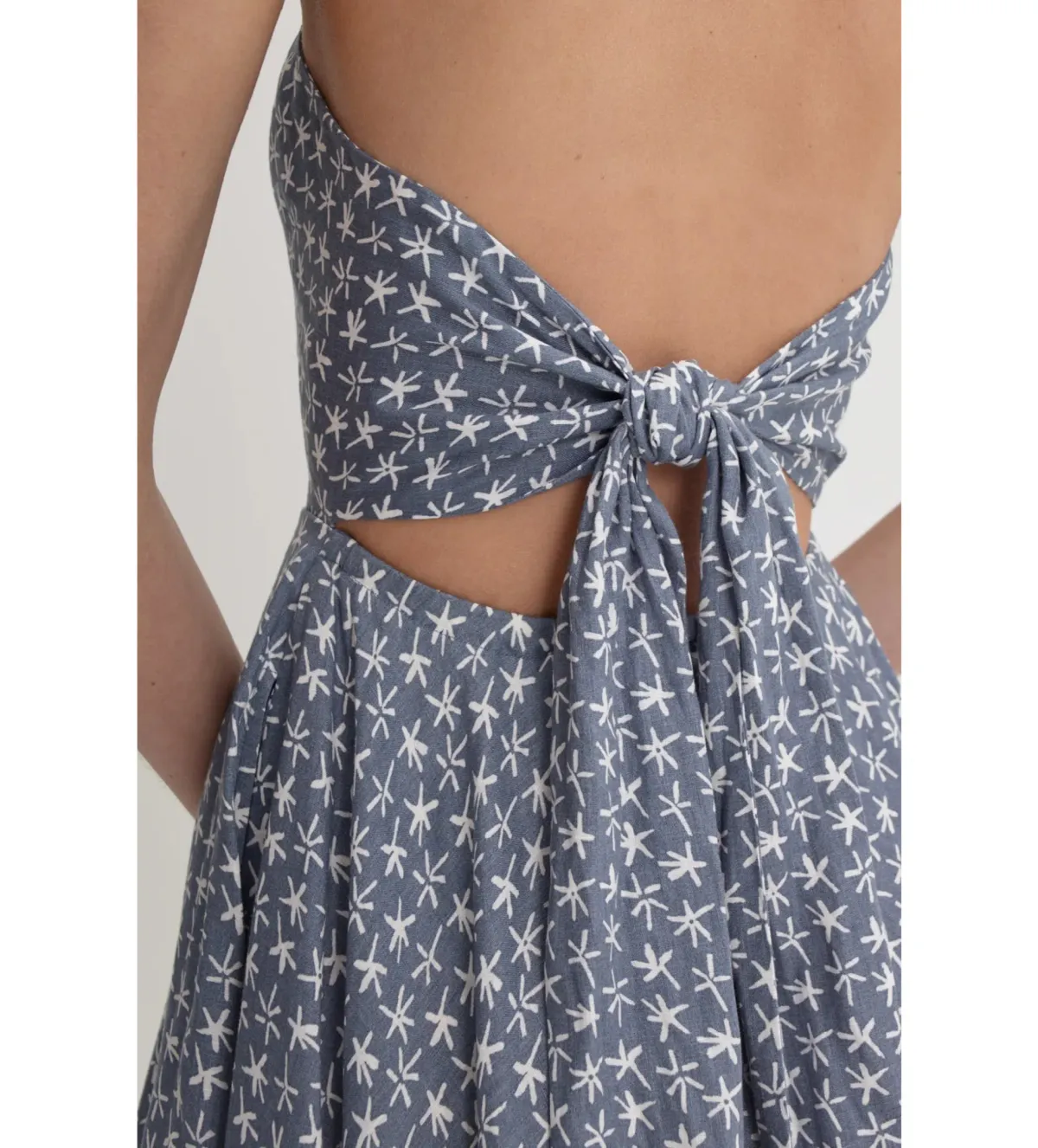 Scanlan Theodore Linen Printed Halter Midi Dress Blue White Size AU 6 - Image 4