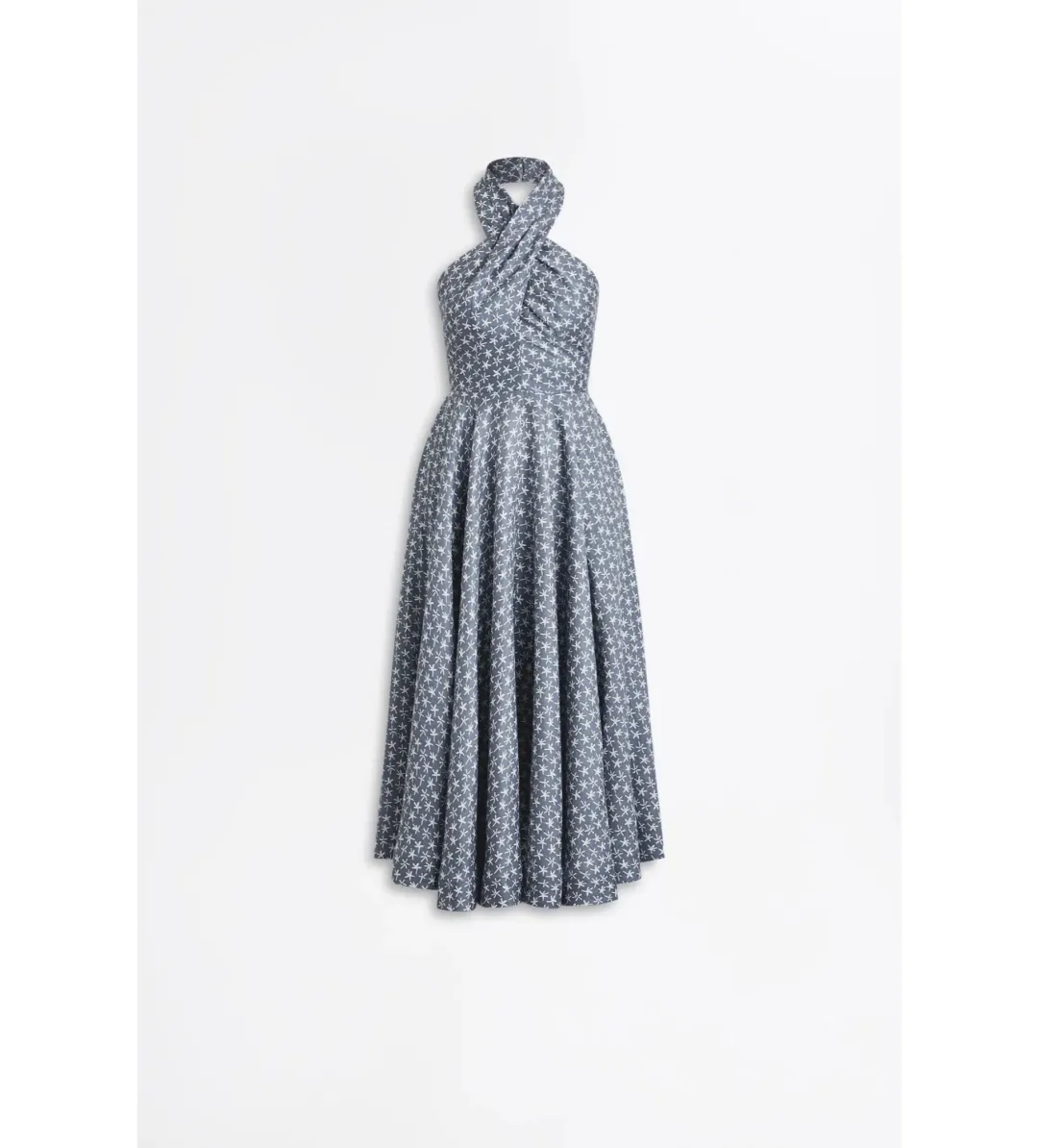 Scanlan Theodore Linen Printed Halter Midi Dress Blue White Size AU 6 for rent on The Volte - main image