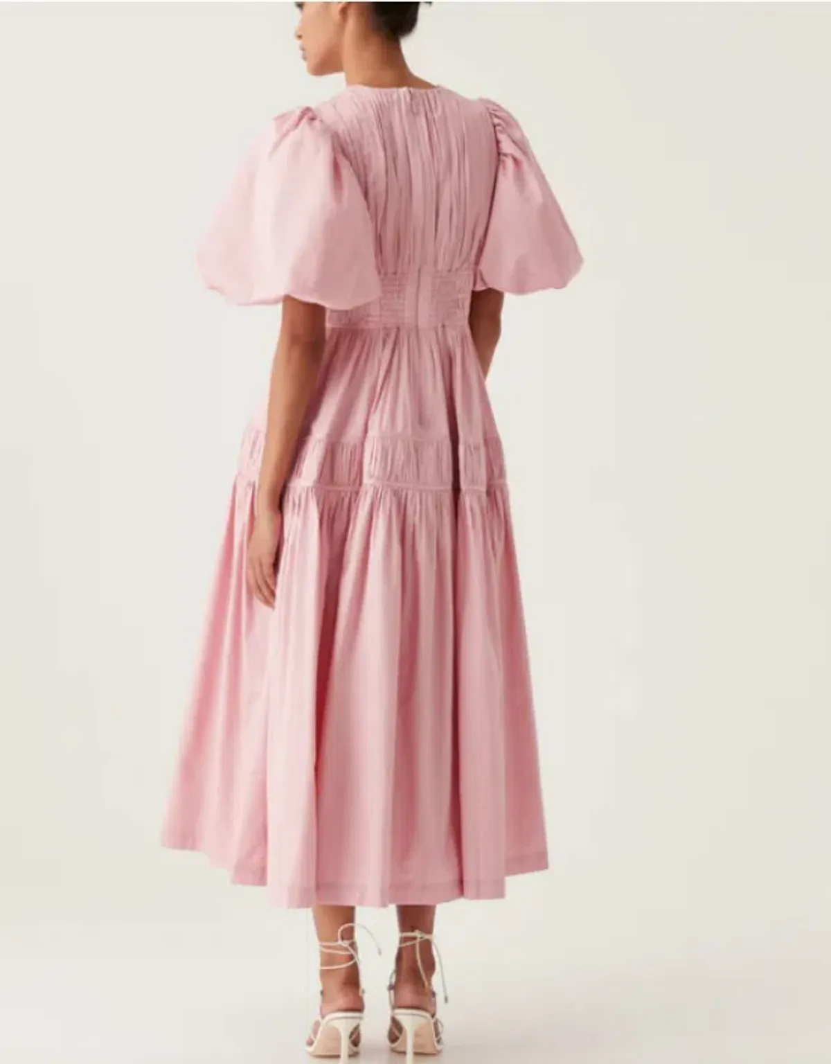 Aje Fallingwater Ruched Midi Dress Pastel Pink Size AU 10 - Image 3