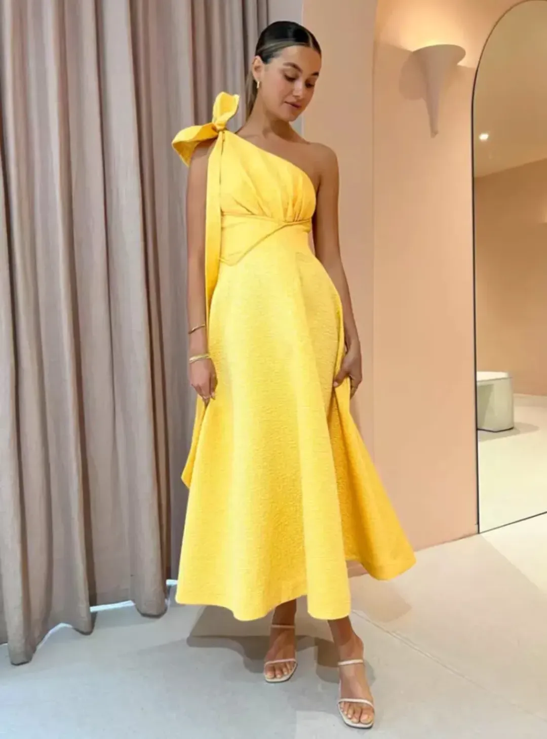 Rachel Gilbert Emiliano Dress Yellow Gold Size 12 for rent on The Volte - main image