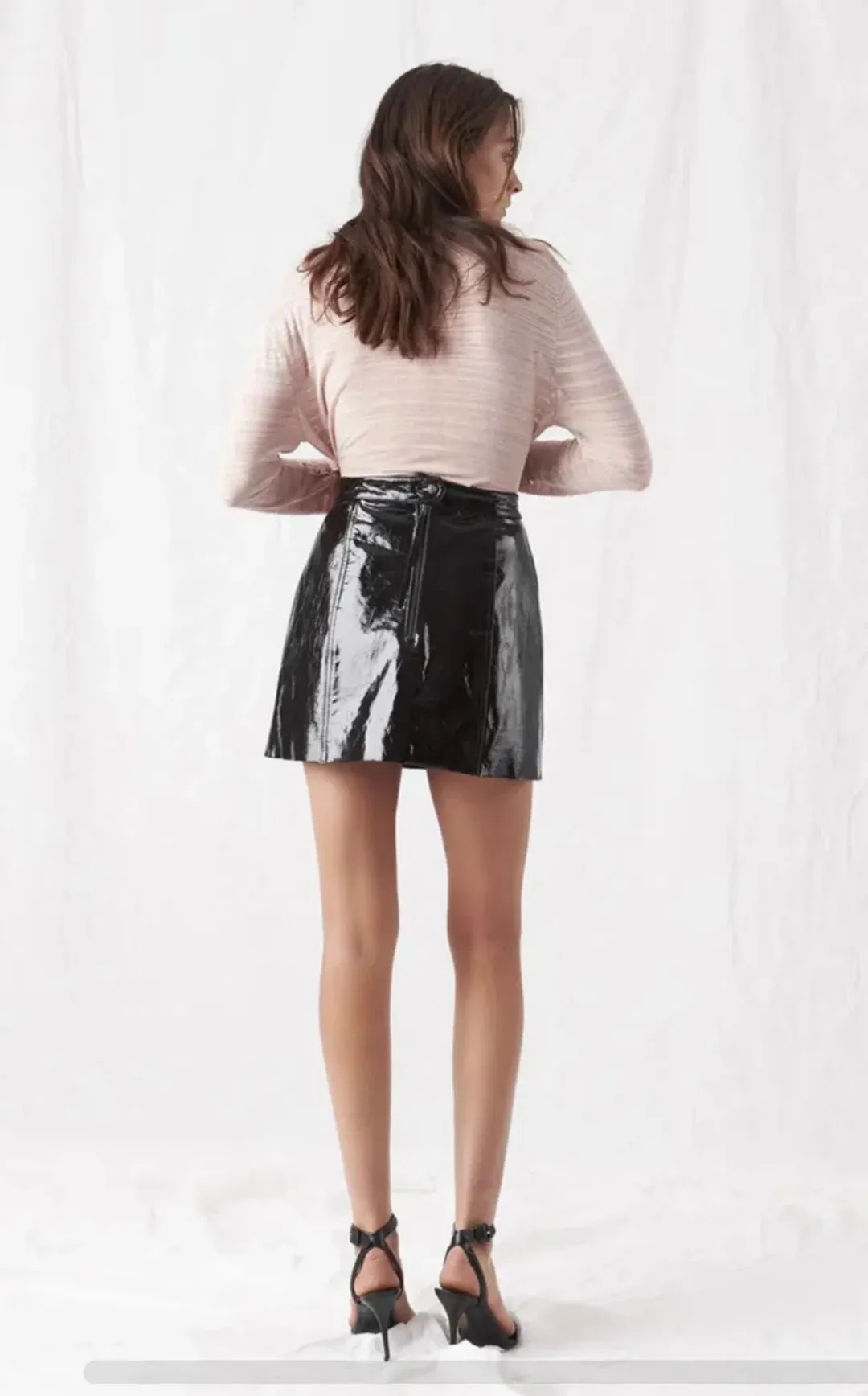 Aje Pallenberg Patent Leather Mini Skirt Black Size 10 / M for rent on The Volte - main image