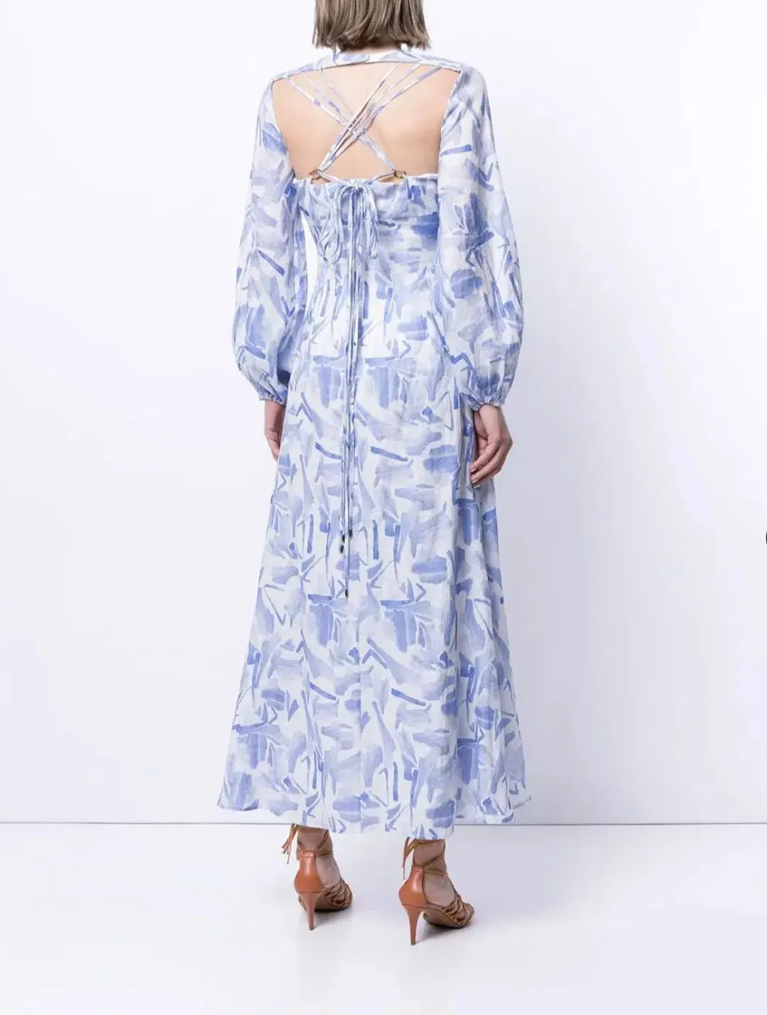 Rachel Gilbert Faris Abstract Print Dress Blue/White Size 3/AU 14 for rent on The Volte - main image
