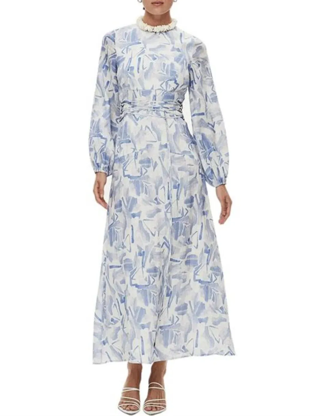 Rachel Gilbert Faris Abstract Print Dress Blue/White Size 3/AU 14 for rent on The Volte - main image