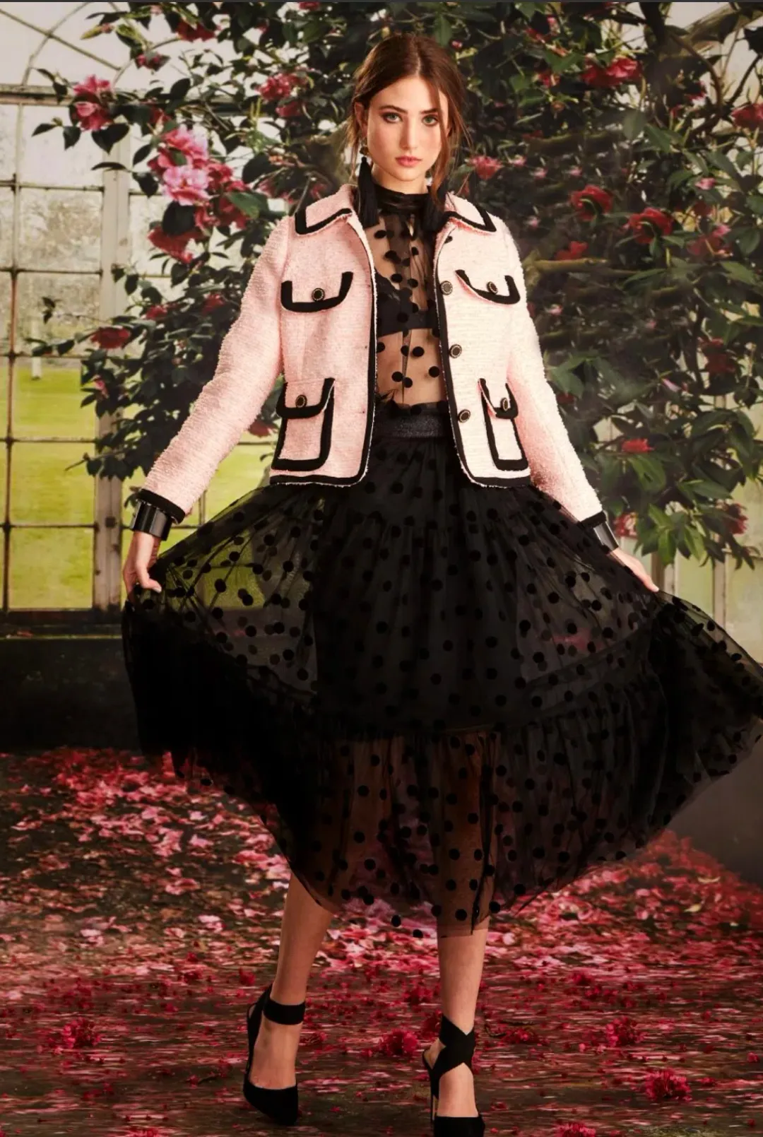 Trelise Cooper Tiers In The Stars Skirt Black Tulle Polka Dots Size L for rent on The Volte - main image