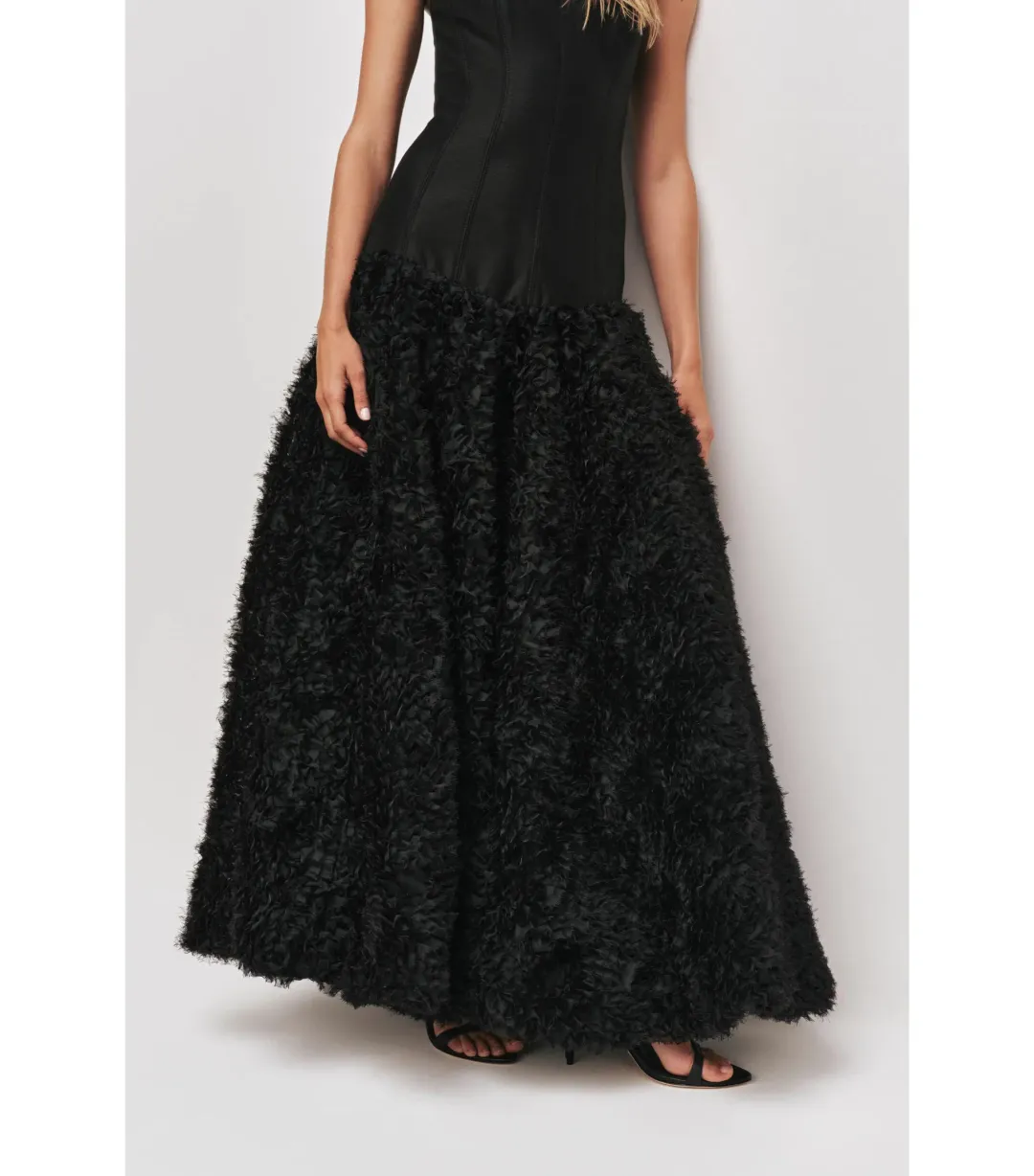 Aje Colette Corset Textured Maxi Dress Black Size AU 14 for rent on The Volte - main image