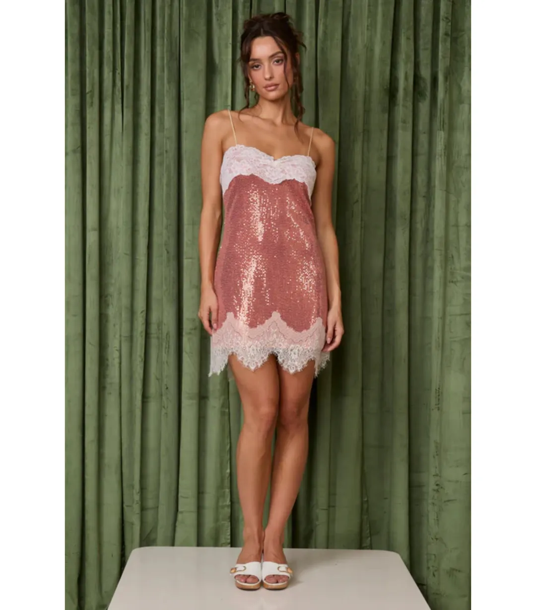 Fait Par Fouch Celeste Mini Dress Rose Glimmer Size AU 6  for rent on The Volte - main image