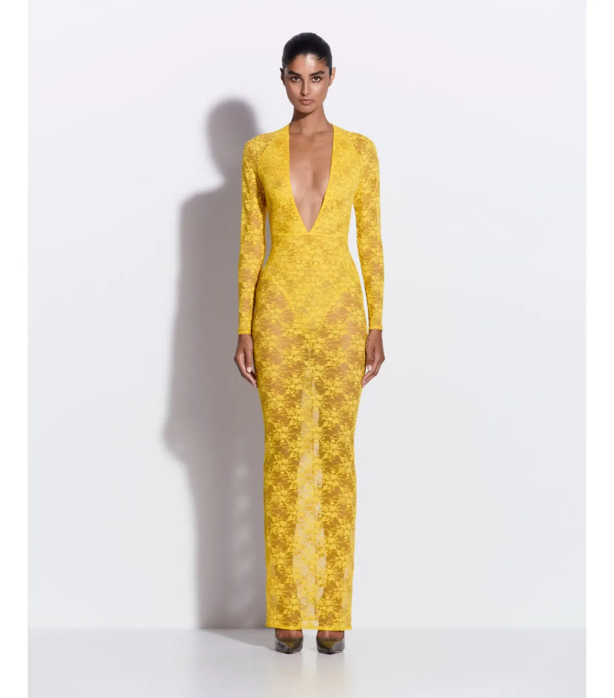 Alex Perry Long Sleeve Halter Column in Lace Yellow Size AU 8  - Image 1