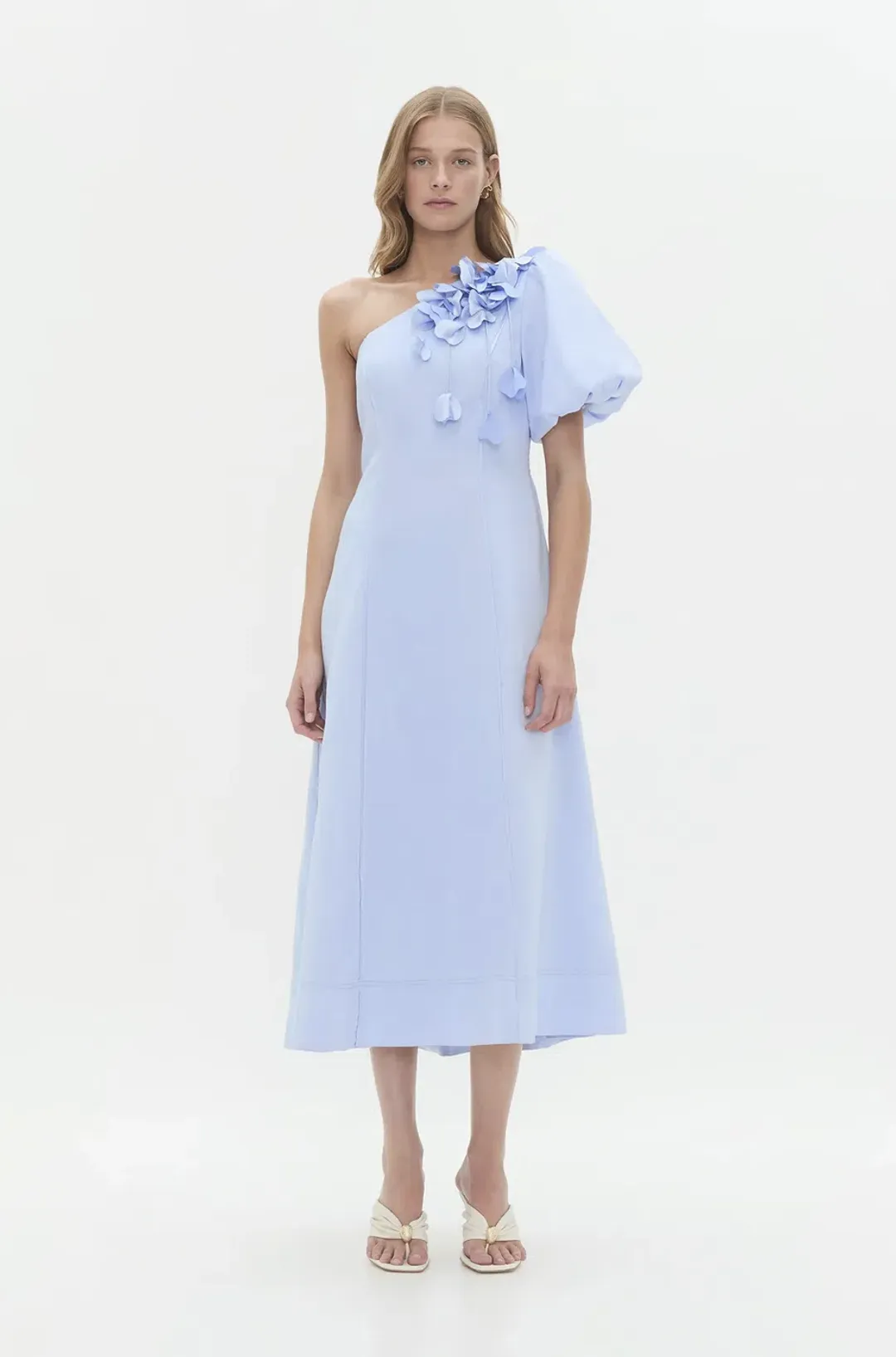 Aje Camille Midi Dress Pale Blue Size AU 10 for rent on The Volte - main image