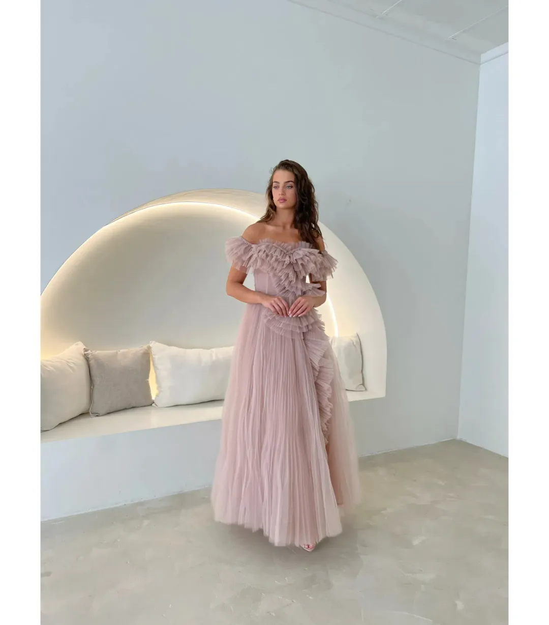 Tarik Ediz Patrice Maxi Dress Blush Size AU 12 for rent on The Volte - main image