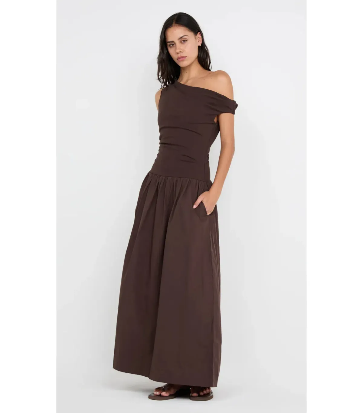 Bec & Bridge Freya Asym Maxi Dress in Dark Chocolate AU 10 - Image 2