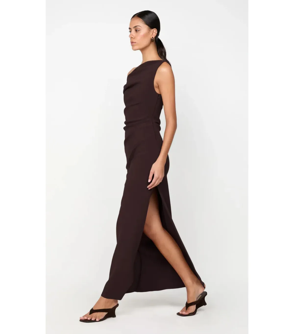 Bec & Bridge Leora Asym Maxi Dress in Dark Chocolate Size AU 12 - Image 4