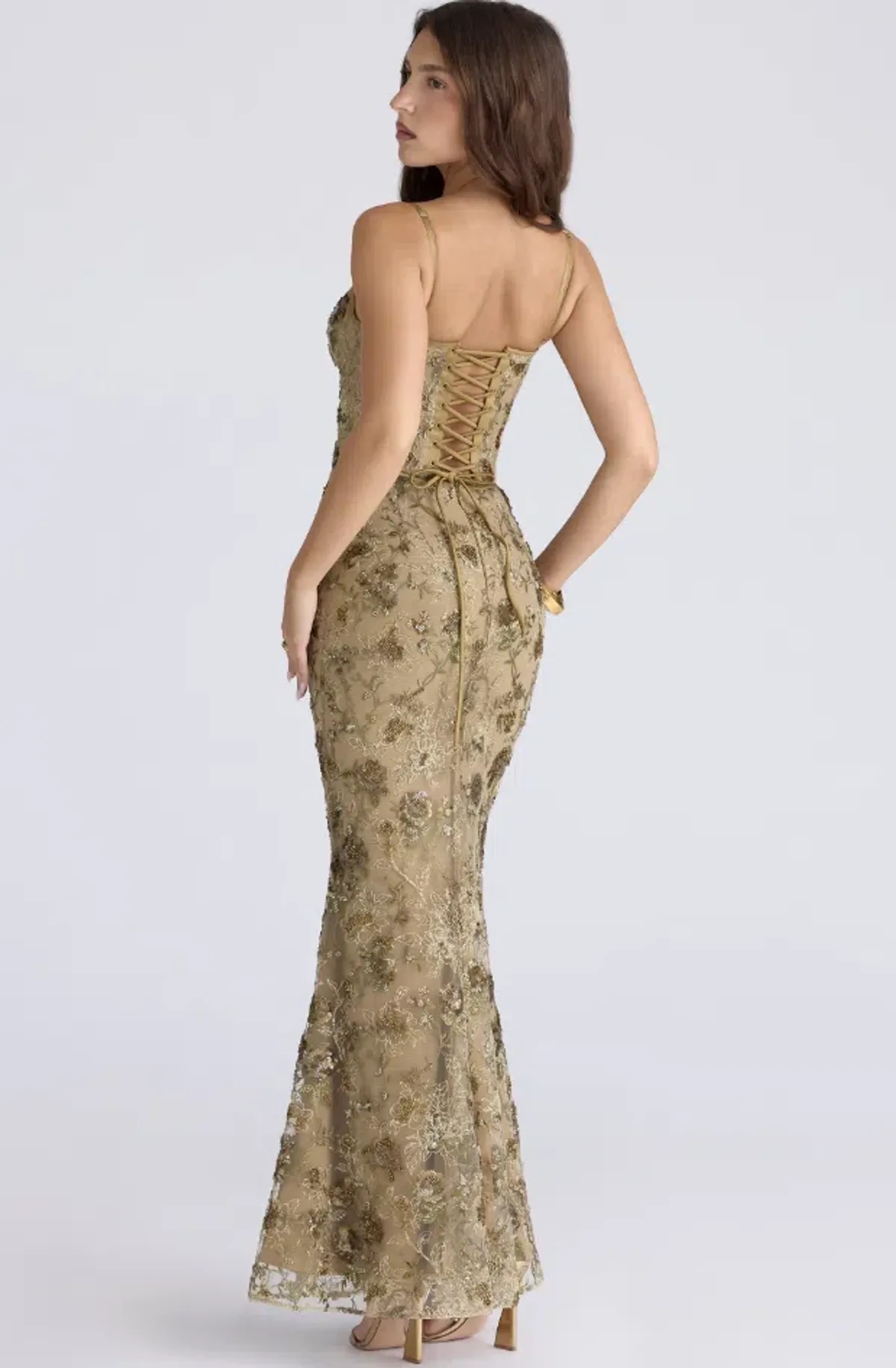 House of CB Naima Olive Bronze Hand Beaded Embellished Corset Maxi Dress Size M/Au 10  - Image 2