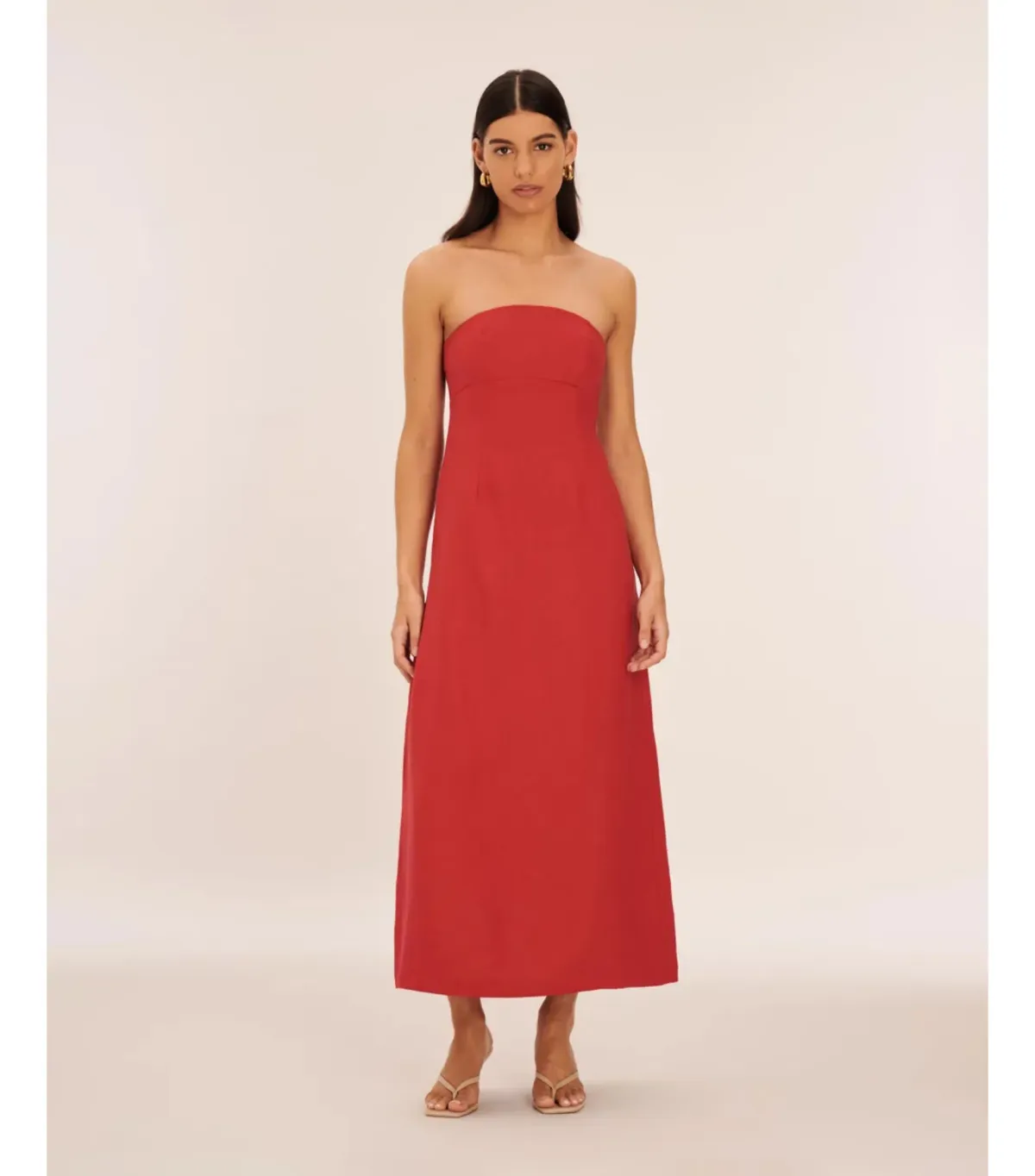 Aere Linen Empire Waist Maxi Dress Red Size AU 12 - Image 1