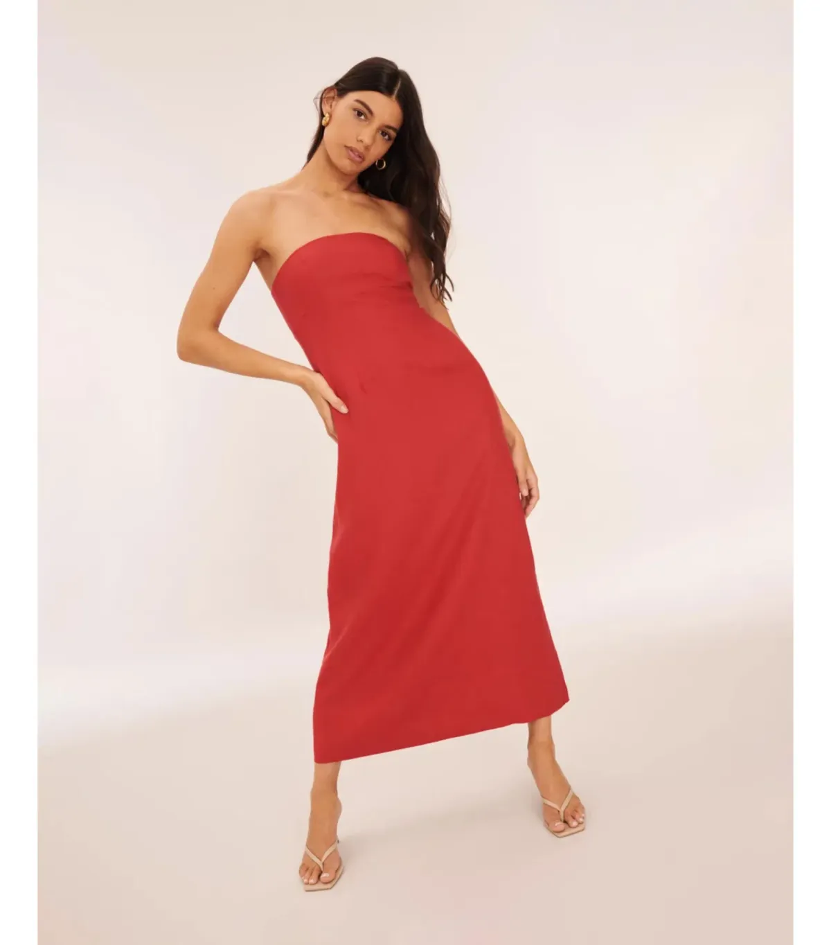 Aere Linen Empire Waist Maxi Dress Red Size AU 12 - Image 2