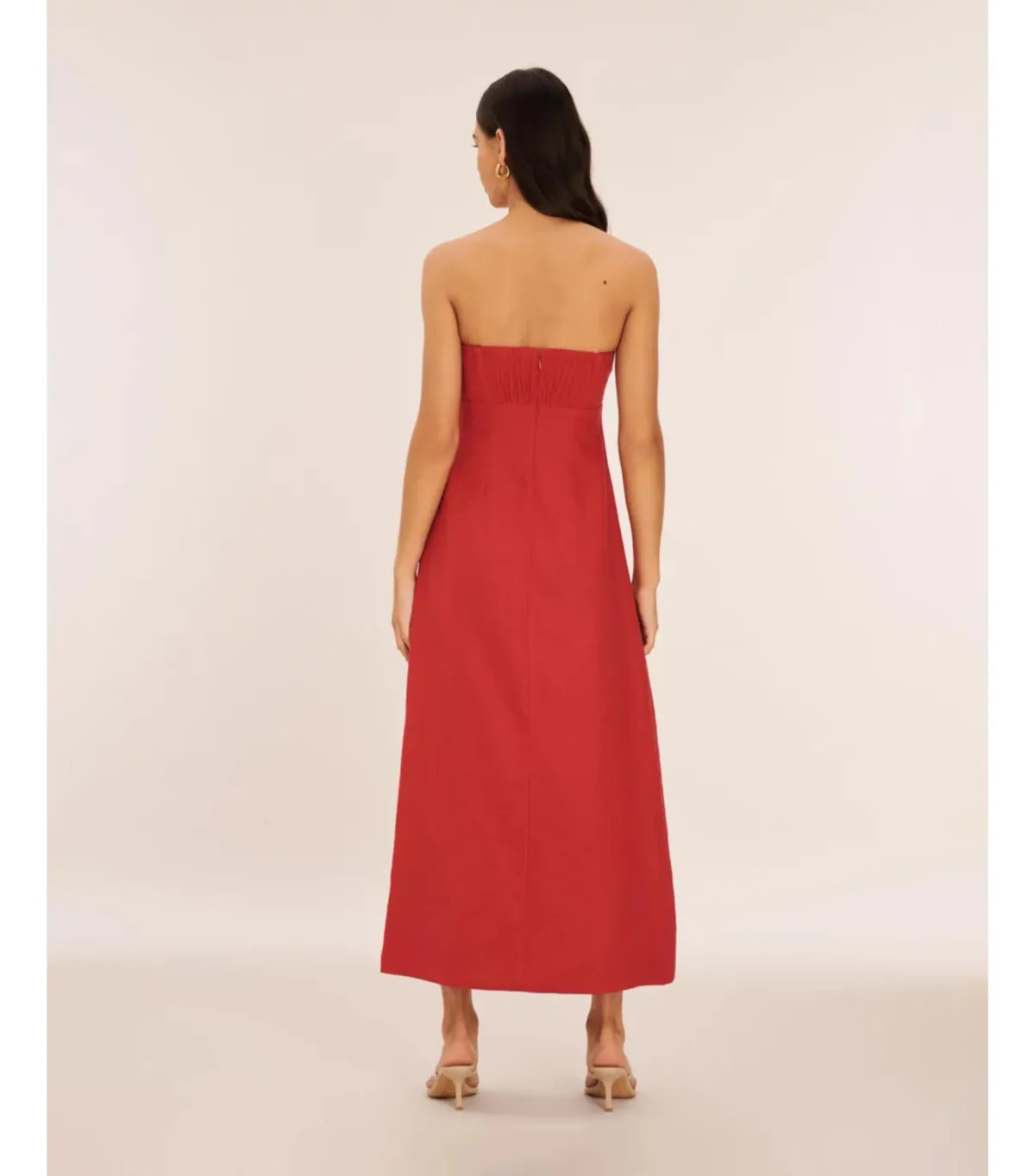 Aere Linen Empire Waist Maxi Dress Red Size AU 12 - Image 3