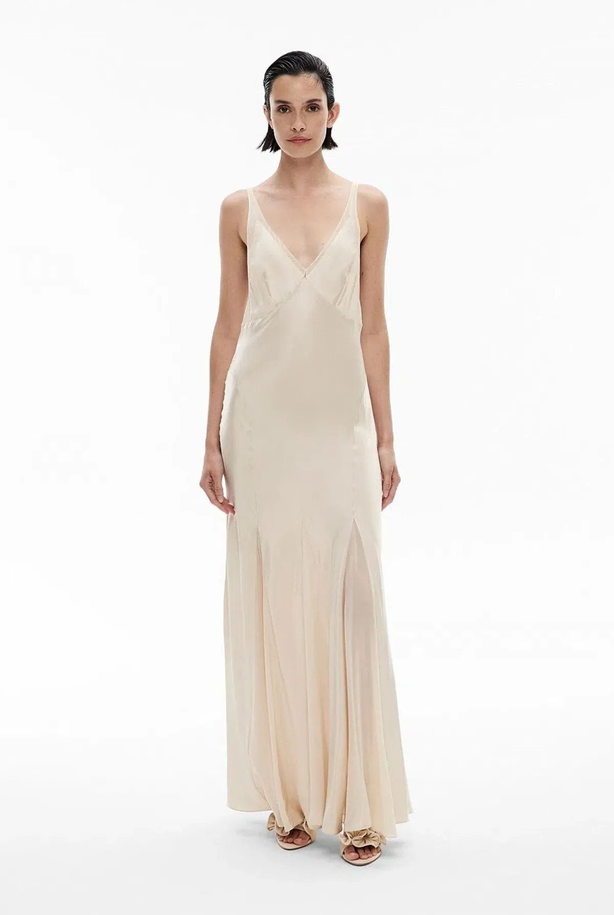 Witchery Sheer Insert Maxi Dress in Parchment Off-White Size AU 8  - Image 2