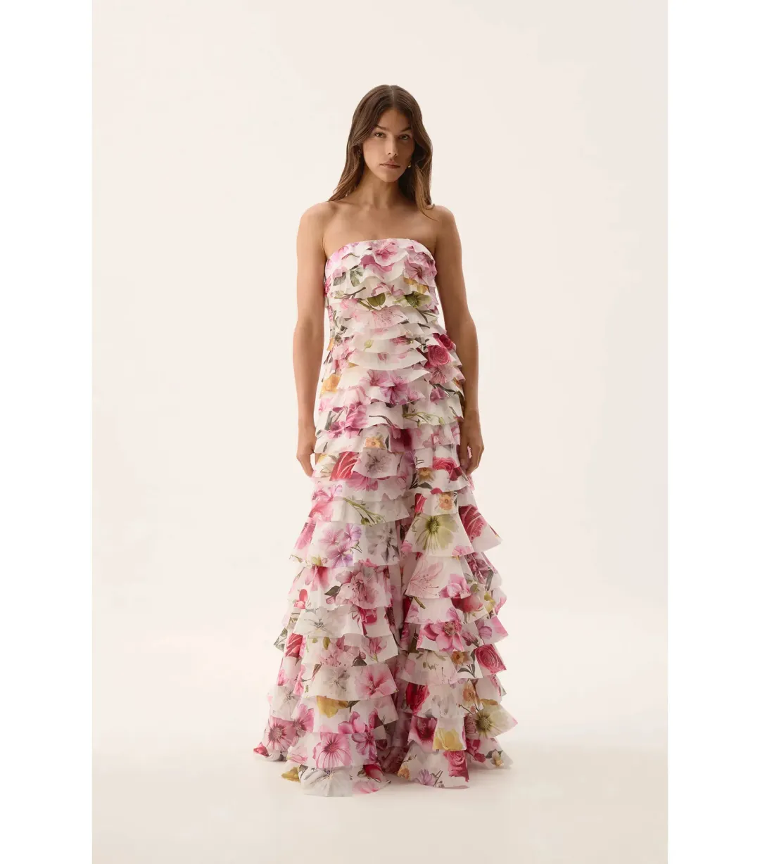 Aje Fleur Pleated Maxi Gown in Collage Floral Size AU 4 for rent on The Volte - main image