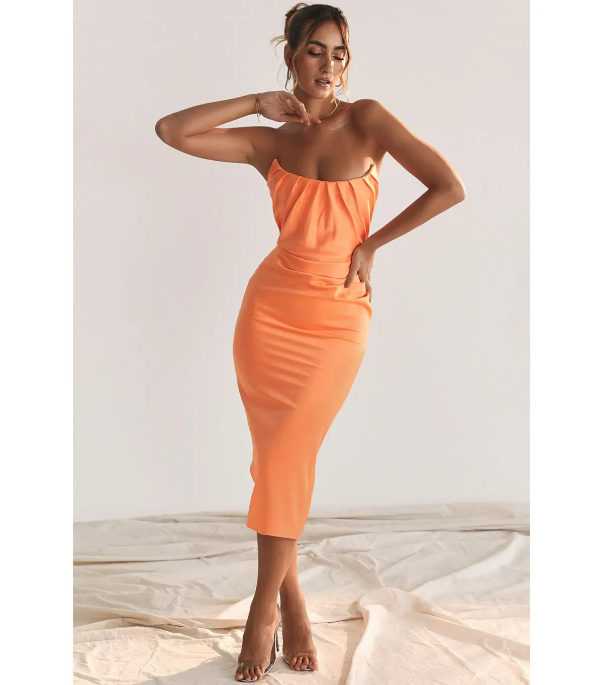 House Of CB Alora Strapless Corset Midi Dress Tangerine Size S / AU 8 - Image 1