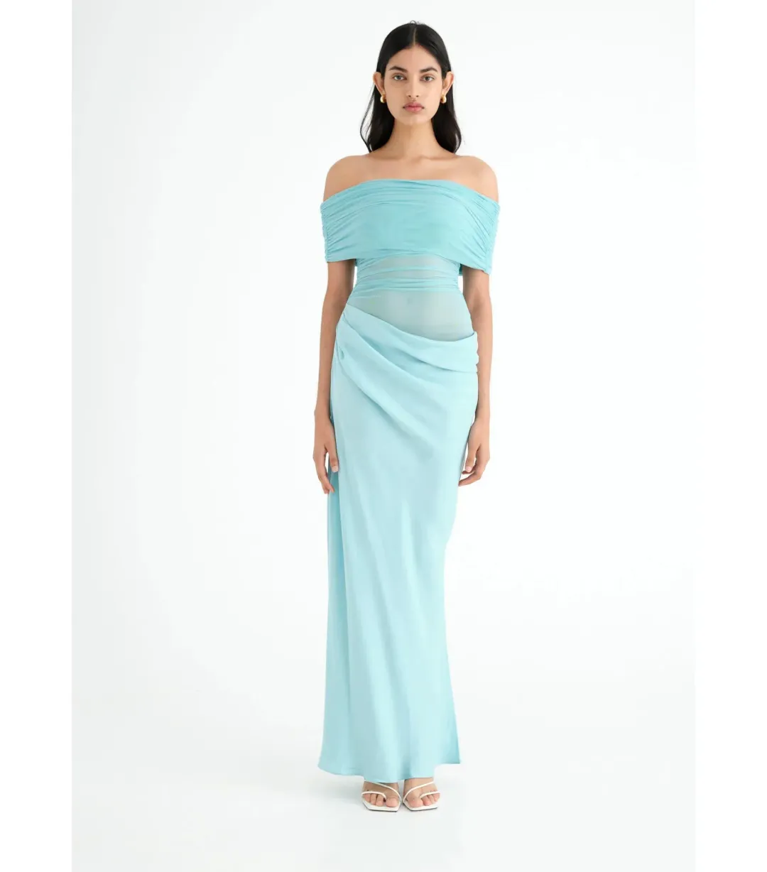 Benni Nico Off Shoulder Maxi Dress Aqua Size AU 8 for rent on The Volte - main image