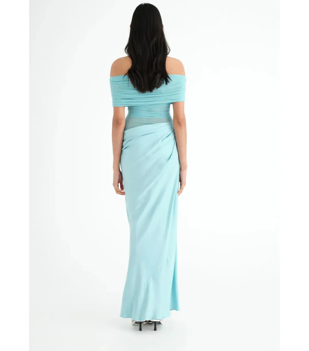 Benni Nico Off Shoulder Maxi Dress Aqua Size AU 8 for rent on The Volte - main image