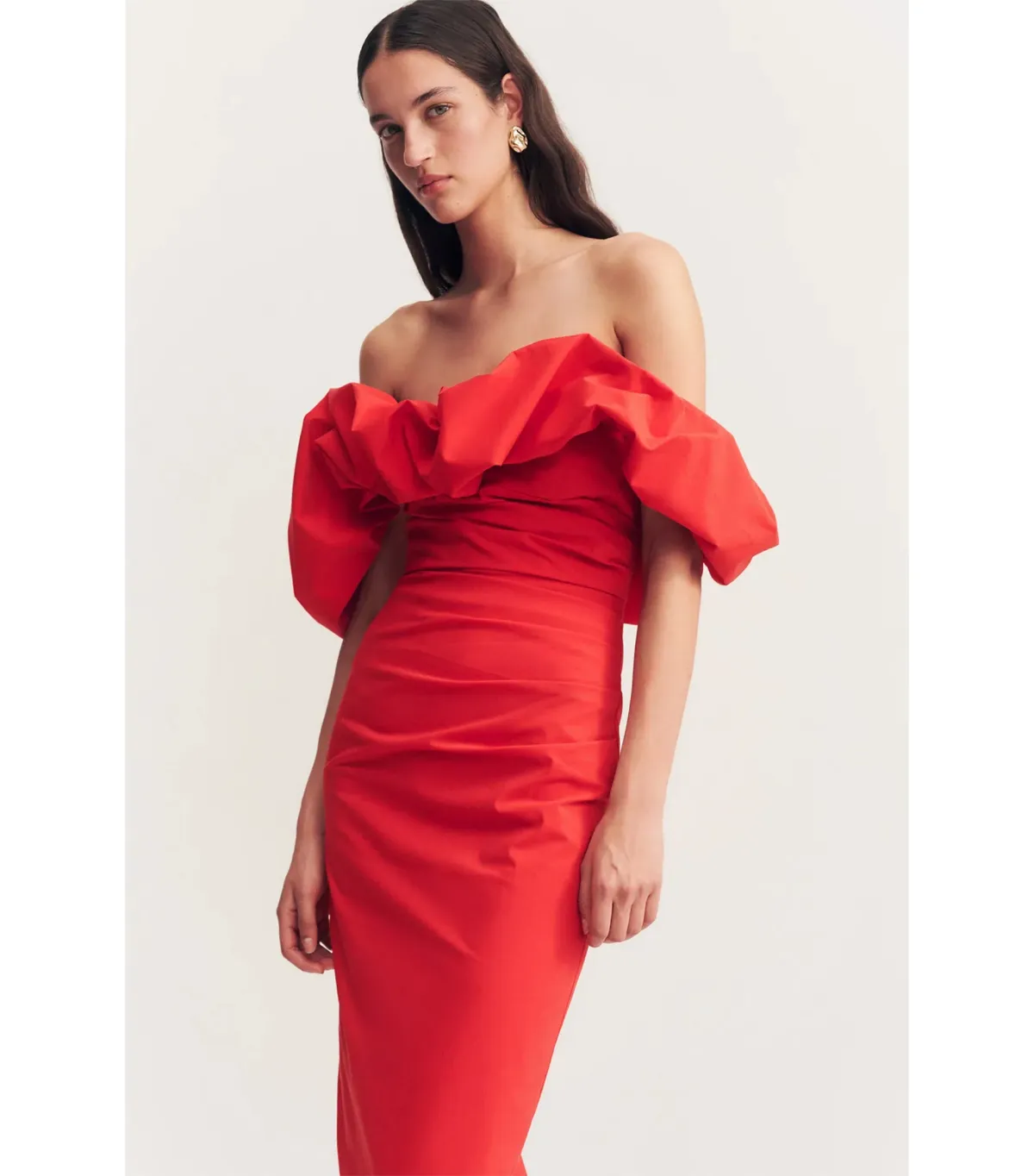 Shona Joy Campbell Off Shoulder Bubble Maxi Dress Goji Size AU 8  - Image 2