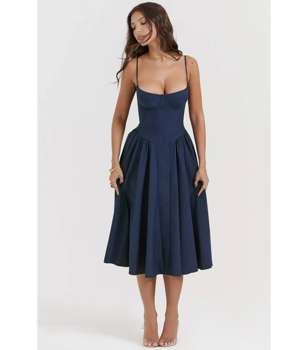 House Of CB Samaria Corset Sundress French Navy Size AU 6  for rent on The Volte - main image