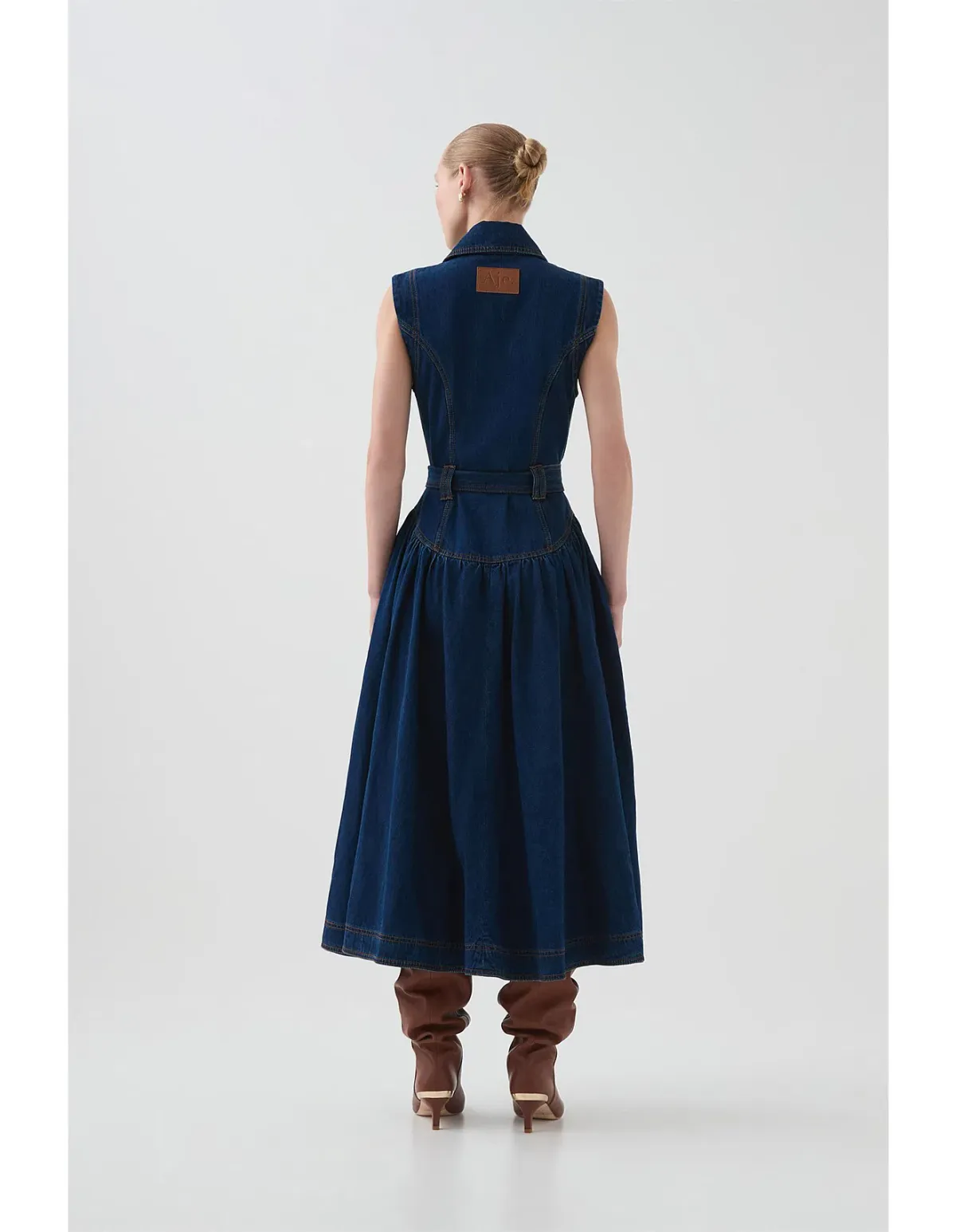 Aje Elena Belted Denim Midi Dress Dark Classic Wash Size AU 6 - Image 2